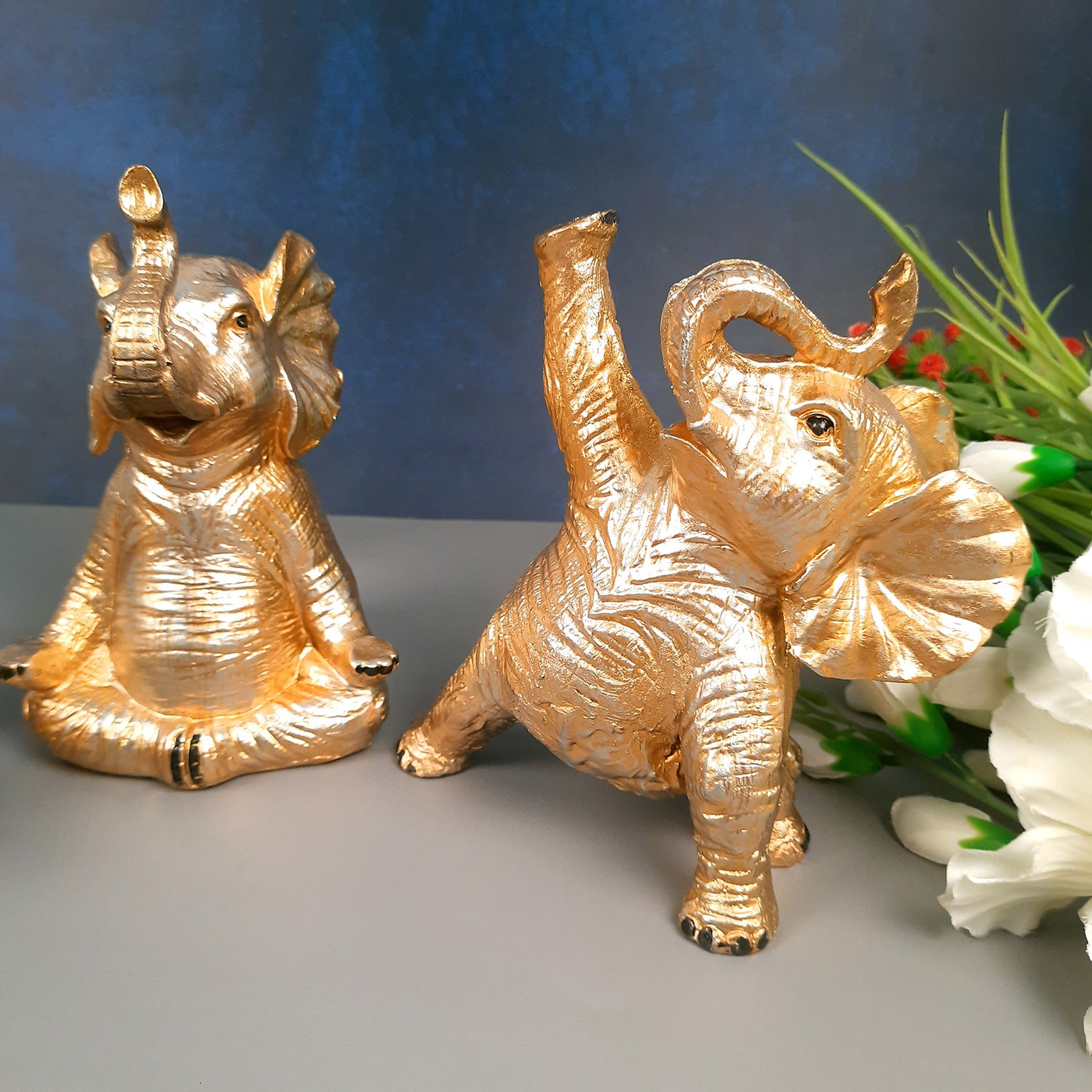 Elephant Statue - In Yoga Pose Showpiece Set | Elephant Figurines for Vastu & Good Luck - for Home Decor, Living Room, Office Desk & Gifts - Pack of 3 - Apkamart
