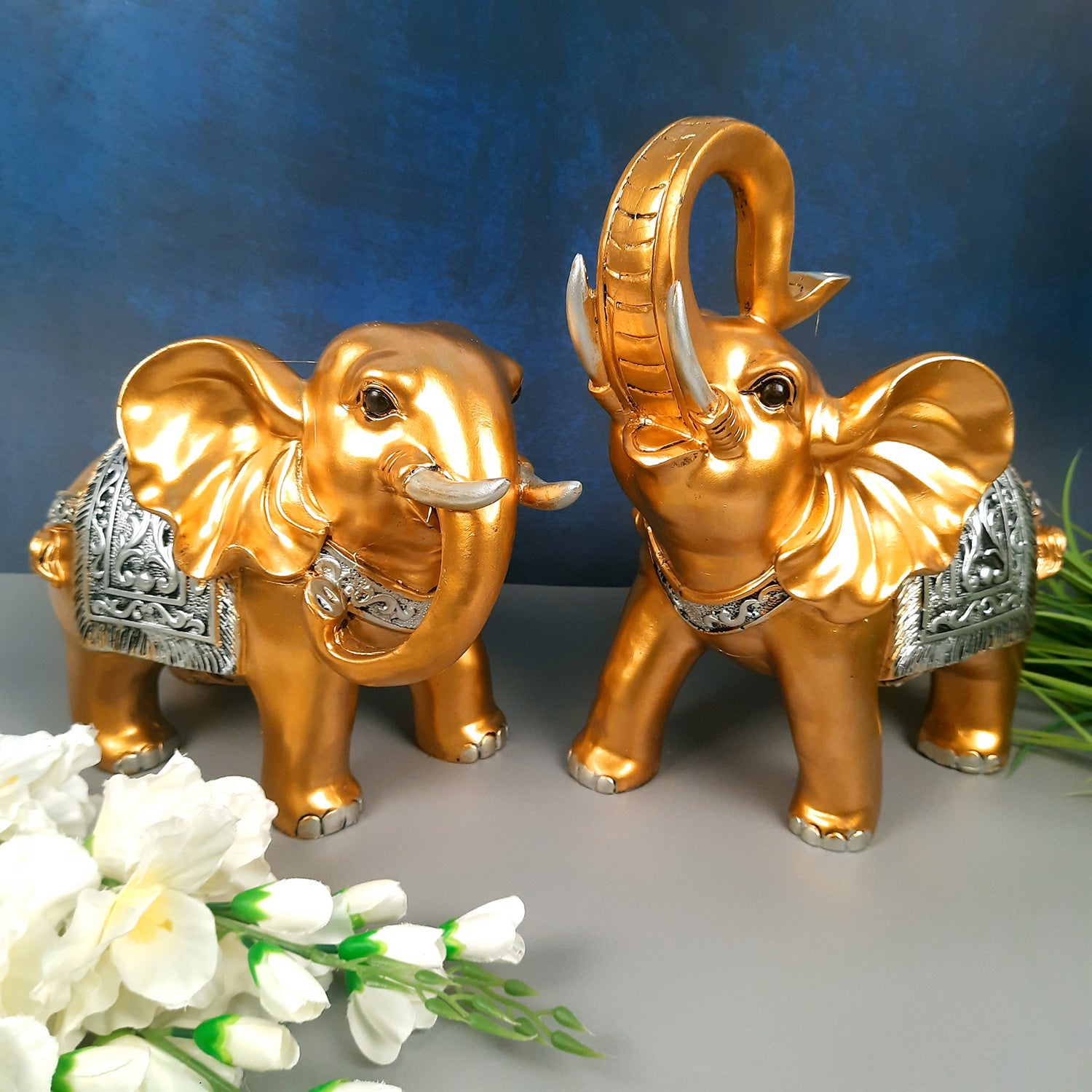 Elephant Statue Showpiece Set | Elephant Figurines for Vastu & Good Luck - for Home Decor, Living Room, Office Desk & Gifts - Apkamart #Style_Style 1