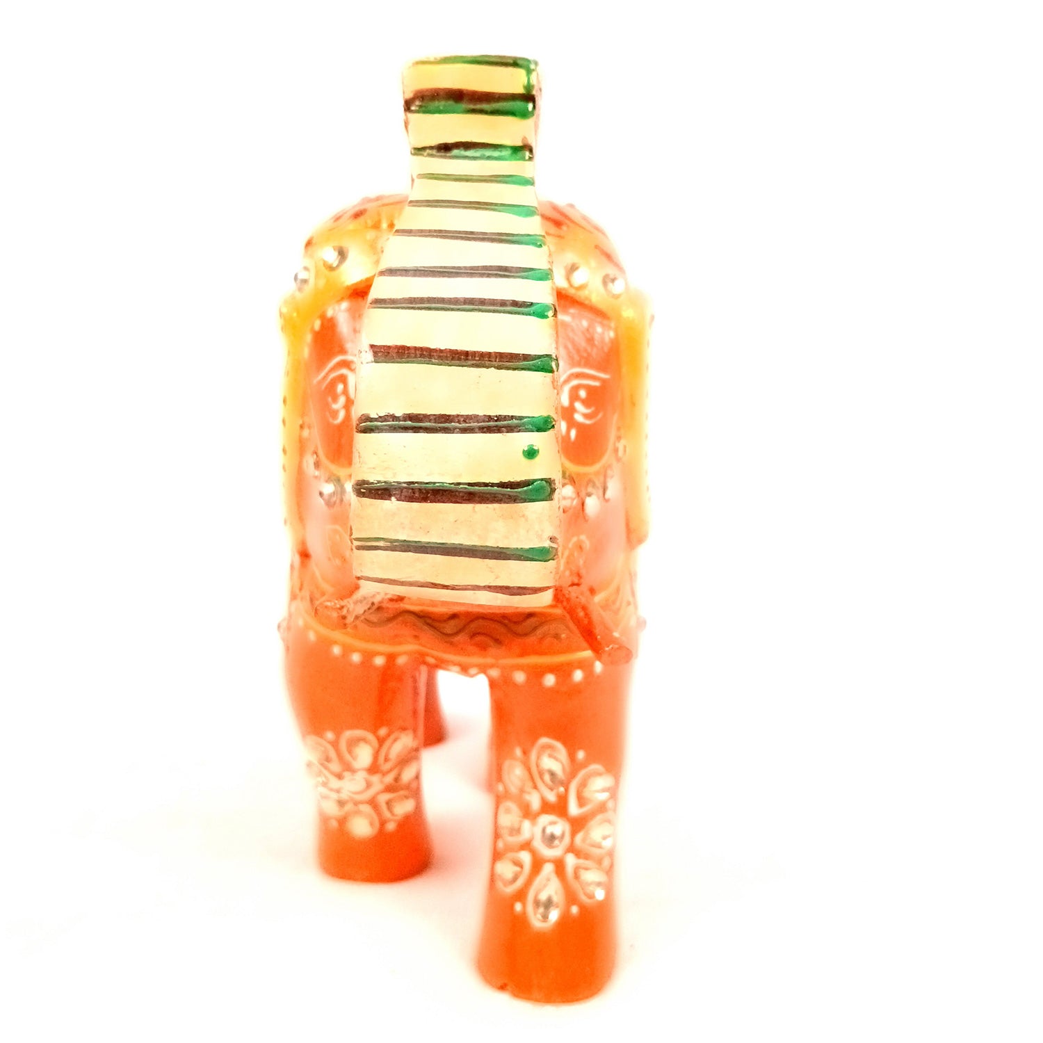 Elephant Statue Showpiece | Fengshui Trunk Up Vibrant Elephant Figurine With Kundan Work - For Vastu, Home Decor, Living Room, Office & Gift - 7 inch (Wood, Green) - Apkamart #Color_Orange