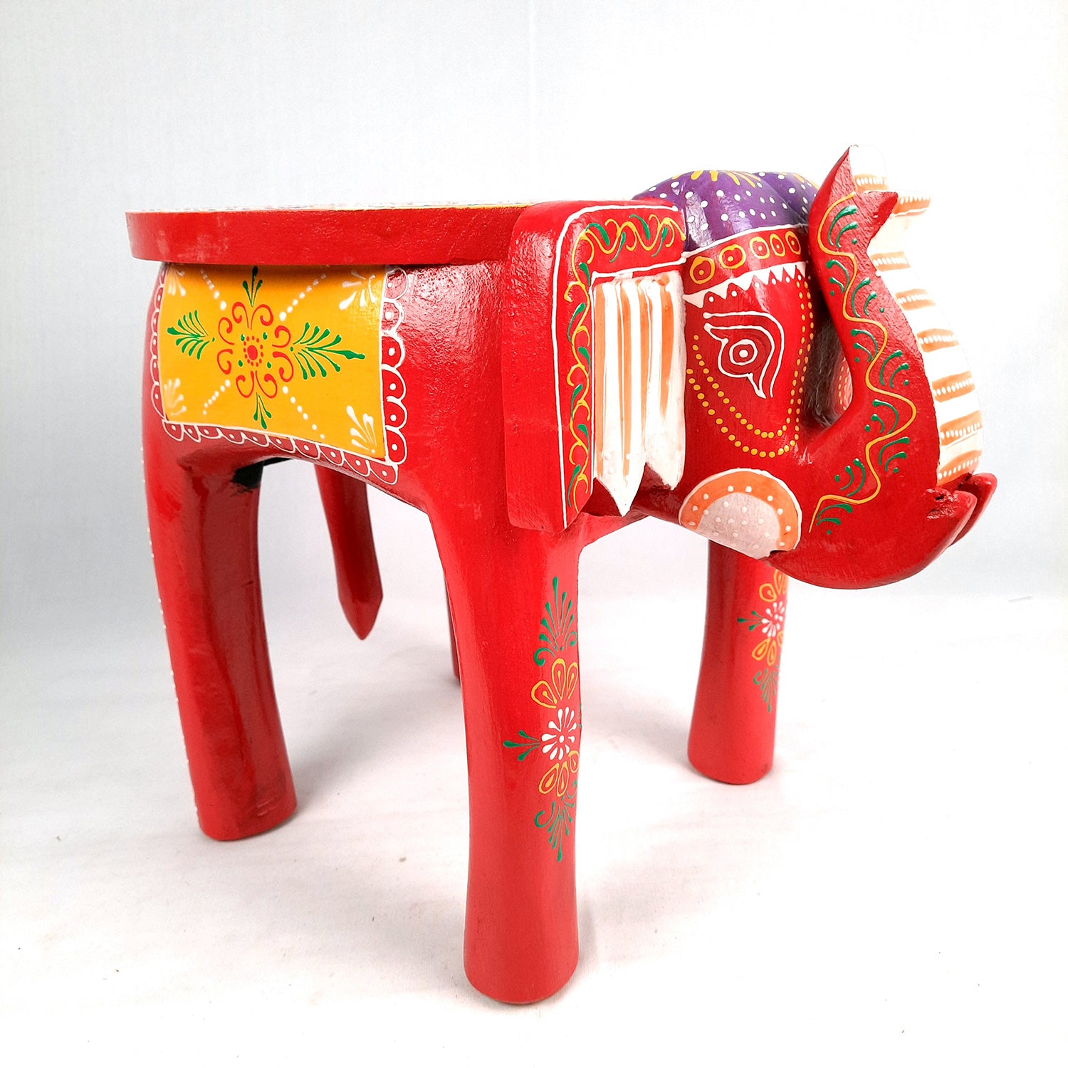 Side Table Cum Stool - Elephant Design | Wooden Small Stools for Keeping Lamp, Vases & Plants - for Home Decor, Corners, Sofa Side, Office & Gifts - 12 Inch - Apkamart