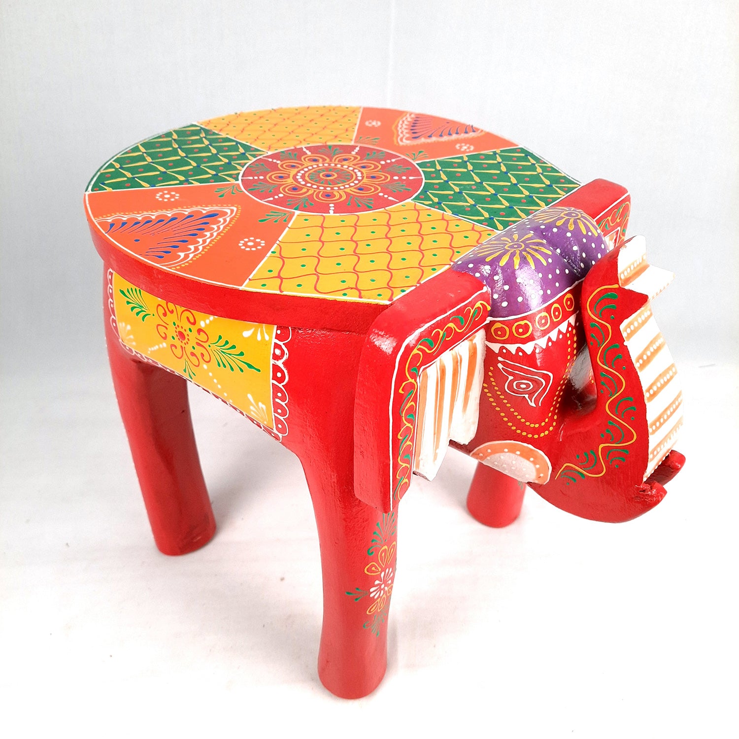 Side Table Cum Stool - Elephant Design | Wooden Small Stools for Keeping Lamp, Vases & Plants - for Home Decor, Corners, Sofa Side, Office & Gifts - 12 Inch - Apkamart
