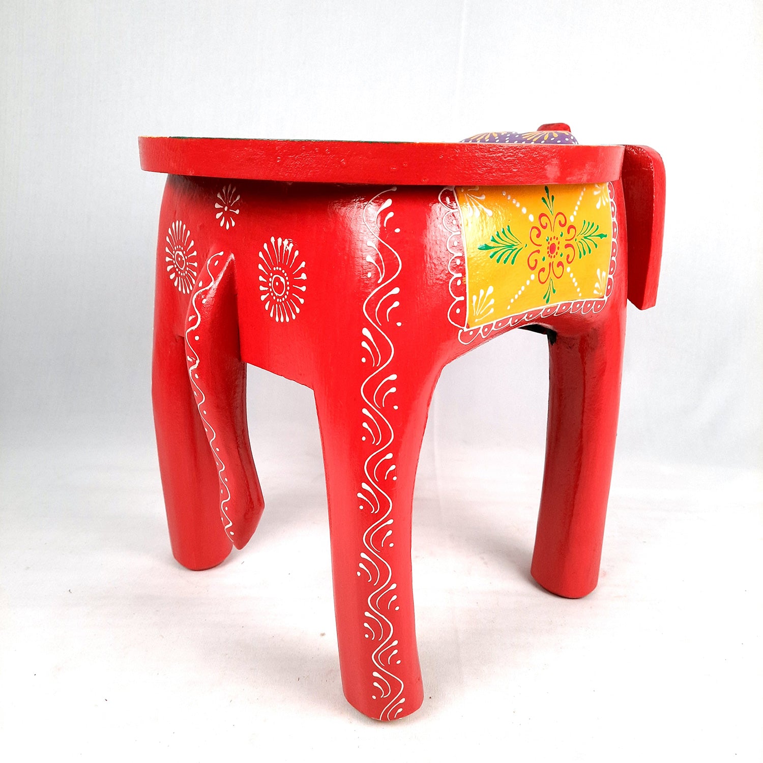 Side Table Cum Stool - Elephant Design | Wooden Small Stools for Keeping Lamp, Vases & Plants - for Home Decor, Corners, Sofa Side, Office & Gifts - 12 Inch - Apkamart