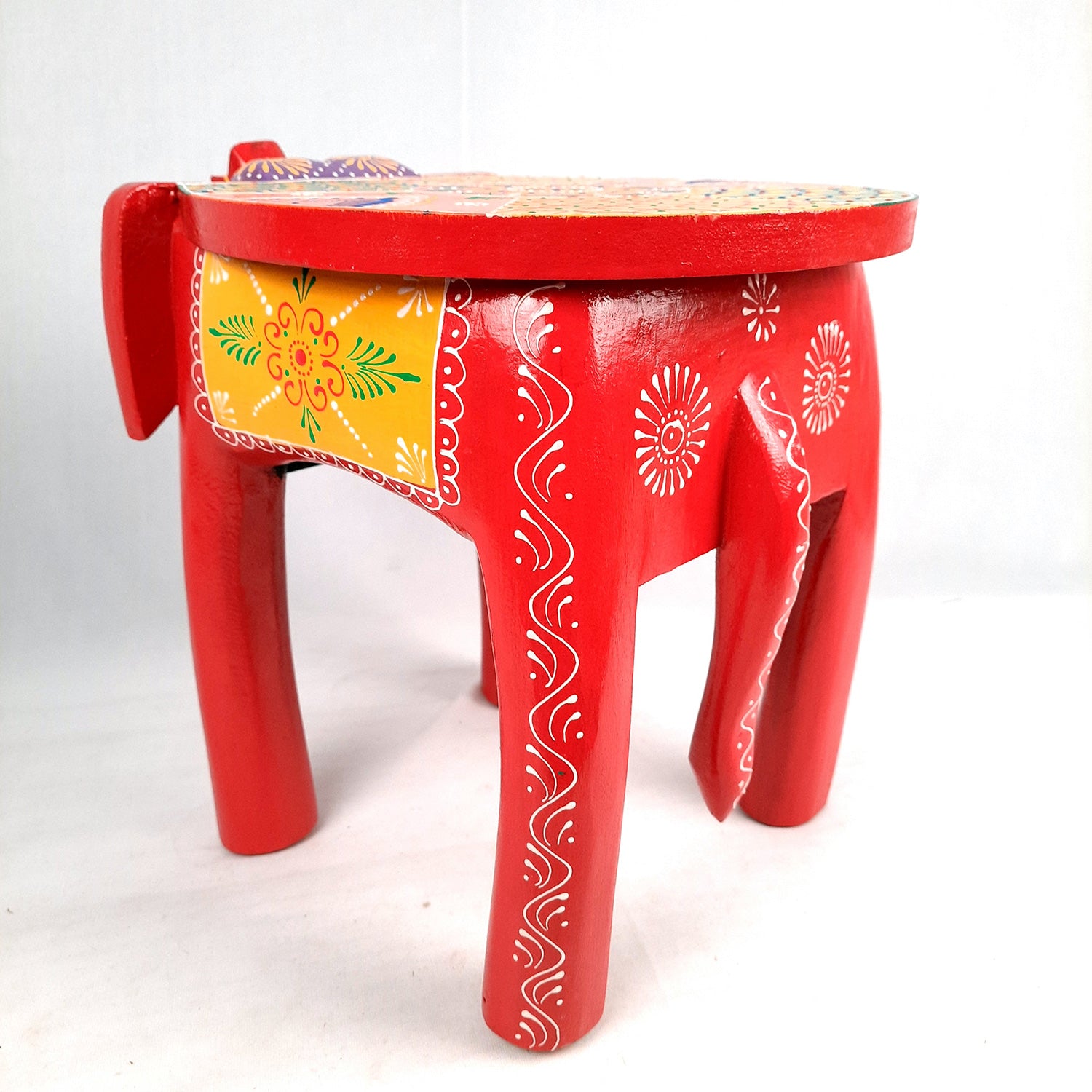 Side Table Cum Stool - Elephant Design | Wooden Small Stools for Keeping Lamp, Vases & Plants - for Home Decor, Corners, Sofa Side, Office & Gifts - 12 Inch - Apkamart