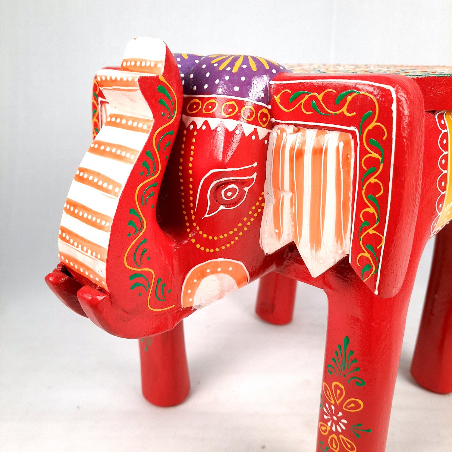 Side Table Cum Stool - Elephant Design | Wooden Small Stools for Keeping Lamp, Vases & Plants - for Home Decor, Corners, Sofa Side, Office & Gifts - 12 Inch - Apkamart