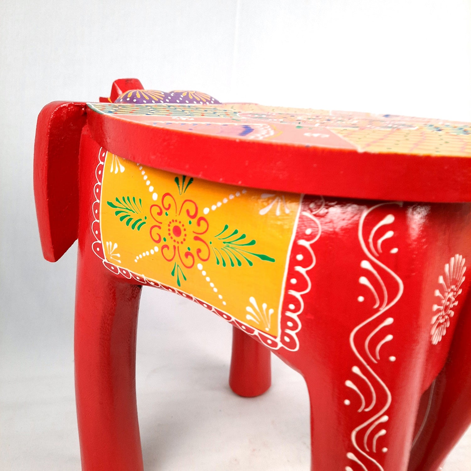 Side Table Cum Stool - Elephant Design | Wooden Small Stools for Keeping Lamp, Vases & Plants - for Home Decor, Corners, Sofa Side, Office & Gifts - 12 Inch - Apkamart