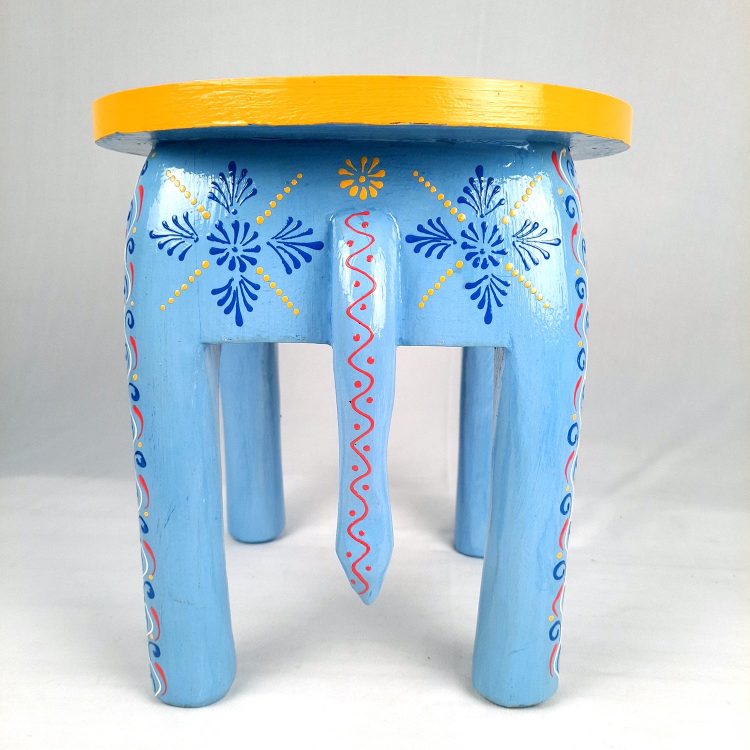 Side Table Cum Stool - Elephant Design | Wooden Stools for Keeping Lamp, Vases & Plants - for Home Decor, Corners, Sofa Side Stool, Office & Gifts - 12 Inch - Apkamart #Color_Blue