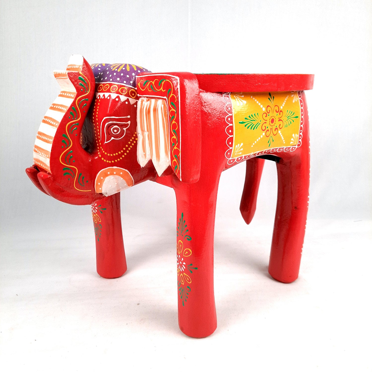 Side Table Cum Stool - Elephant Design | Wooden Small Stools for Keeping Lamp, Vases & Plants - for Home Decor, Corners, Sofa Side, Office & Gifts - 12 Inch - Apkamart