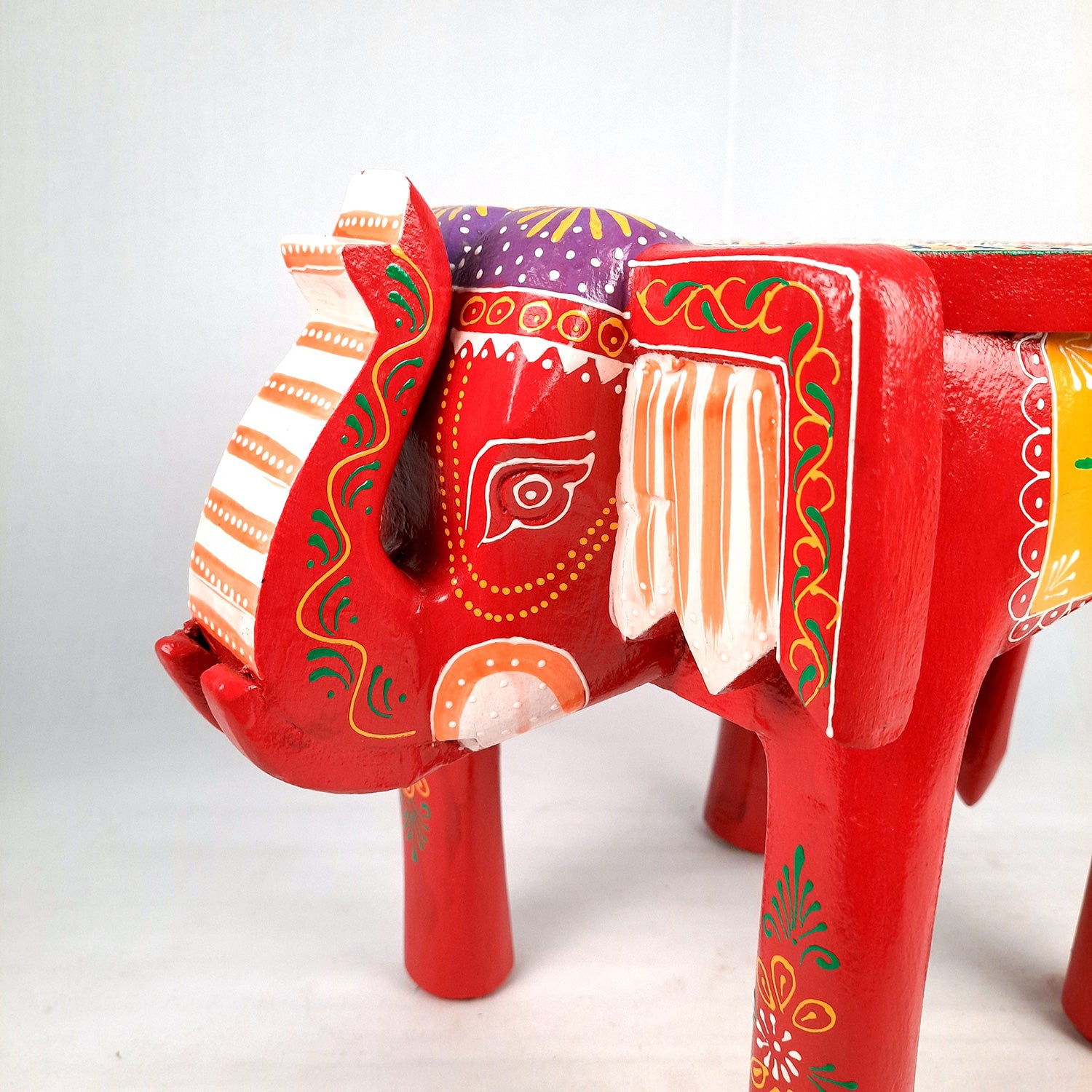 Side Table Cum Stool - Elephant Design | Wooden Small Stools for Keeping Lamp, Vases & Plants - for Home Decor, Corners, Sofa Side, Office & Gifts - 12 Inch - Apkamart