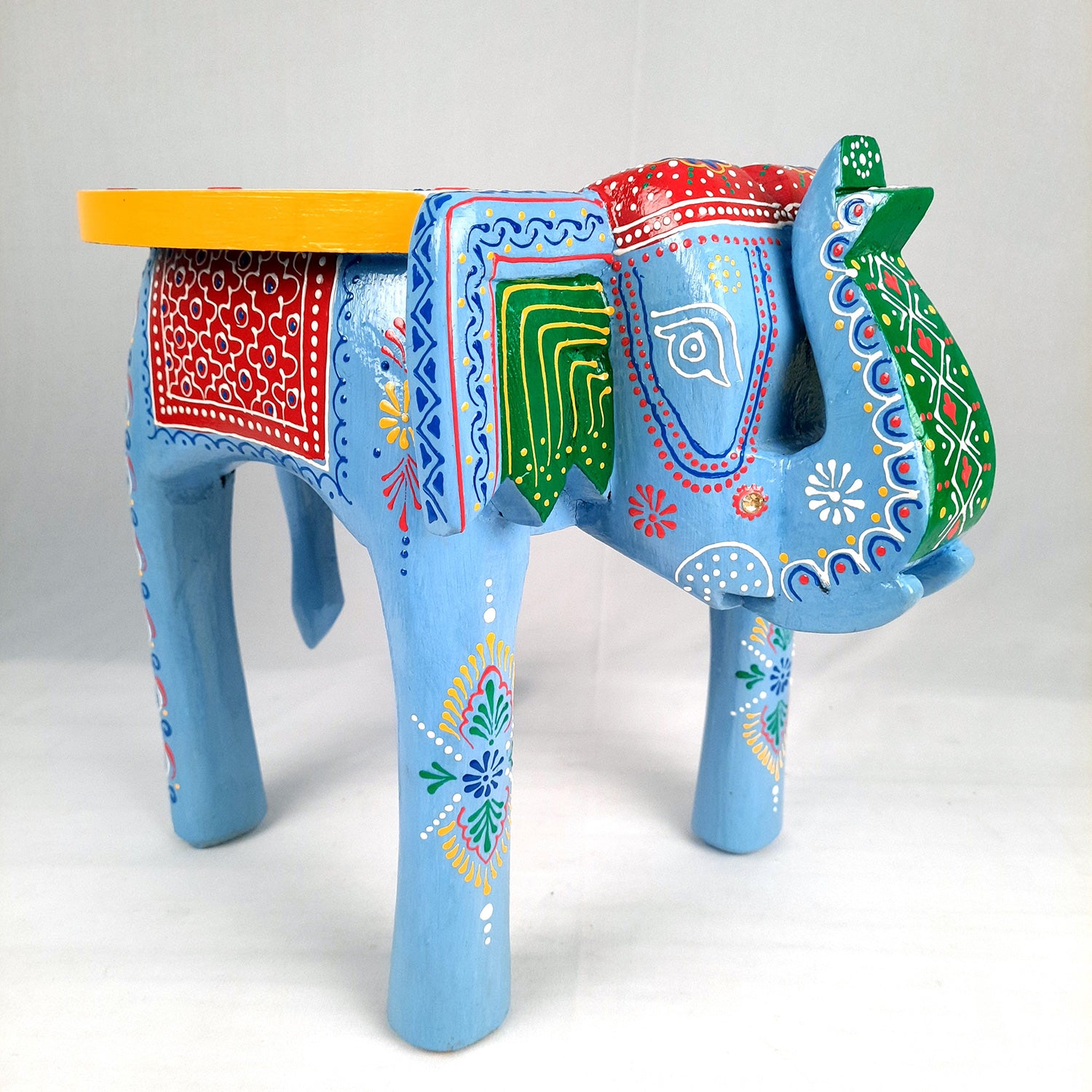 Side Table Cum Stool - Elephant Design | Wooden Stools for Keeping Lamp, Vases & Plants - for Home Decor, Corners, Sofa Side Stool, Office & Gifts - 12 Inch - Apkamart #Color_Blue