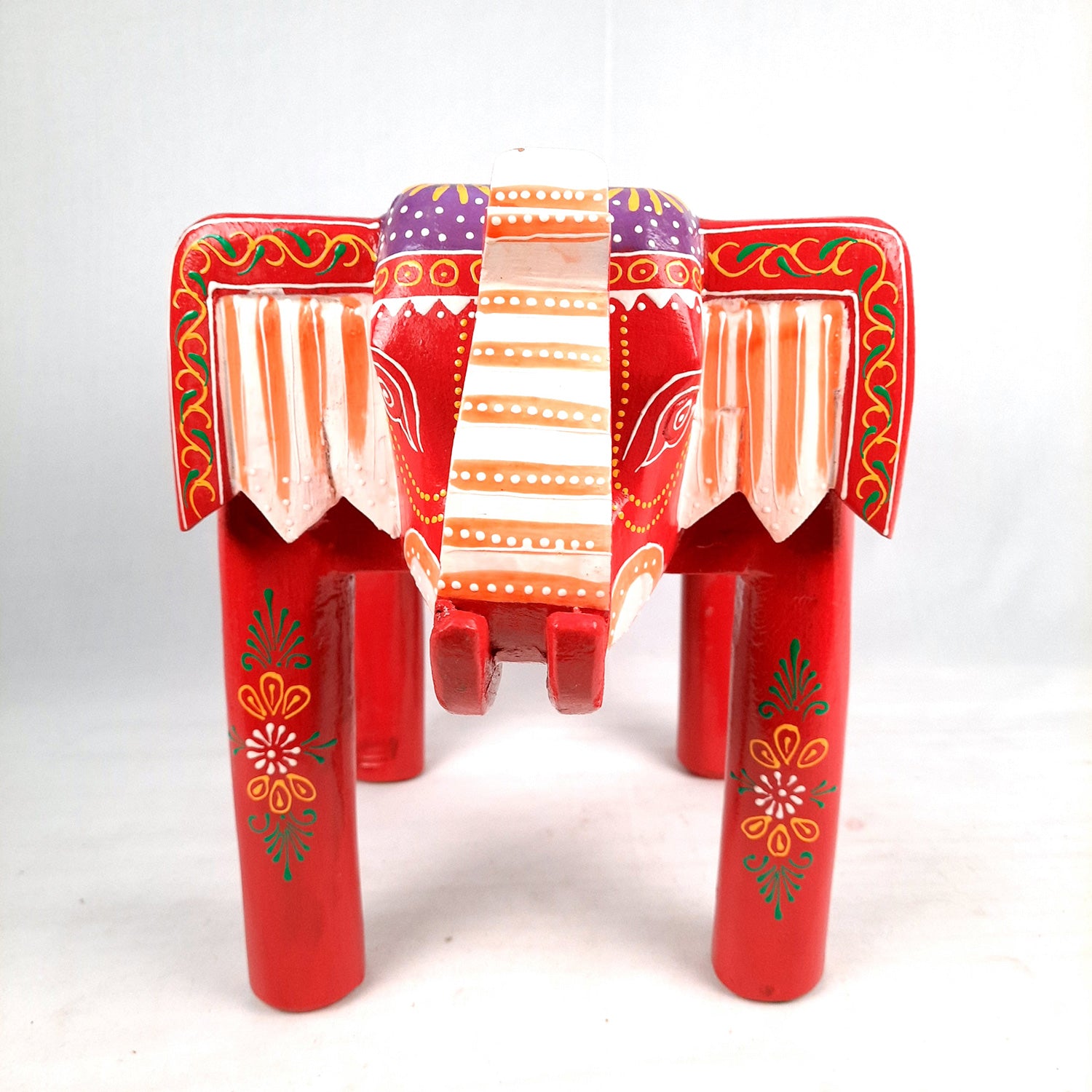 Side Table Cum Stool - Elephant Design | Wooden Small Stools for Keeping Lamp, Vases & Plants - for Home Decor, Corners, Sofa Side, Office & Gifts - 12 Inch - Apkamart