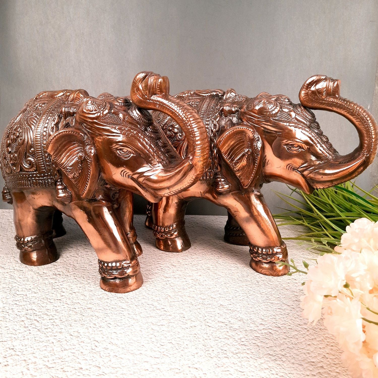 Elephant Statue Showpiece | Elephant Sculpture - for Vastu, Good Luck, Prosperity, Home & Table Decor & Gifts - 12 Inch - Apkamart #Style_Pack of 2