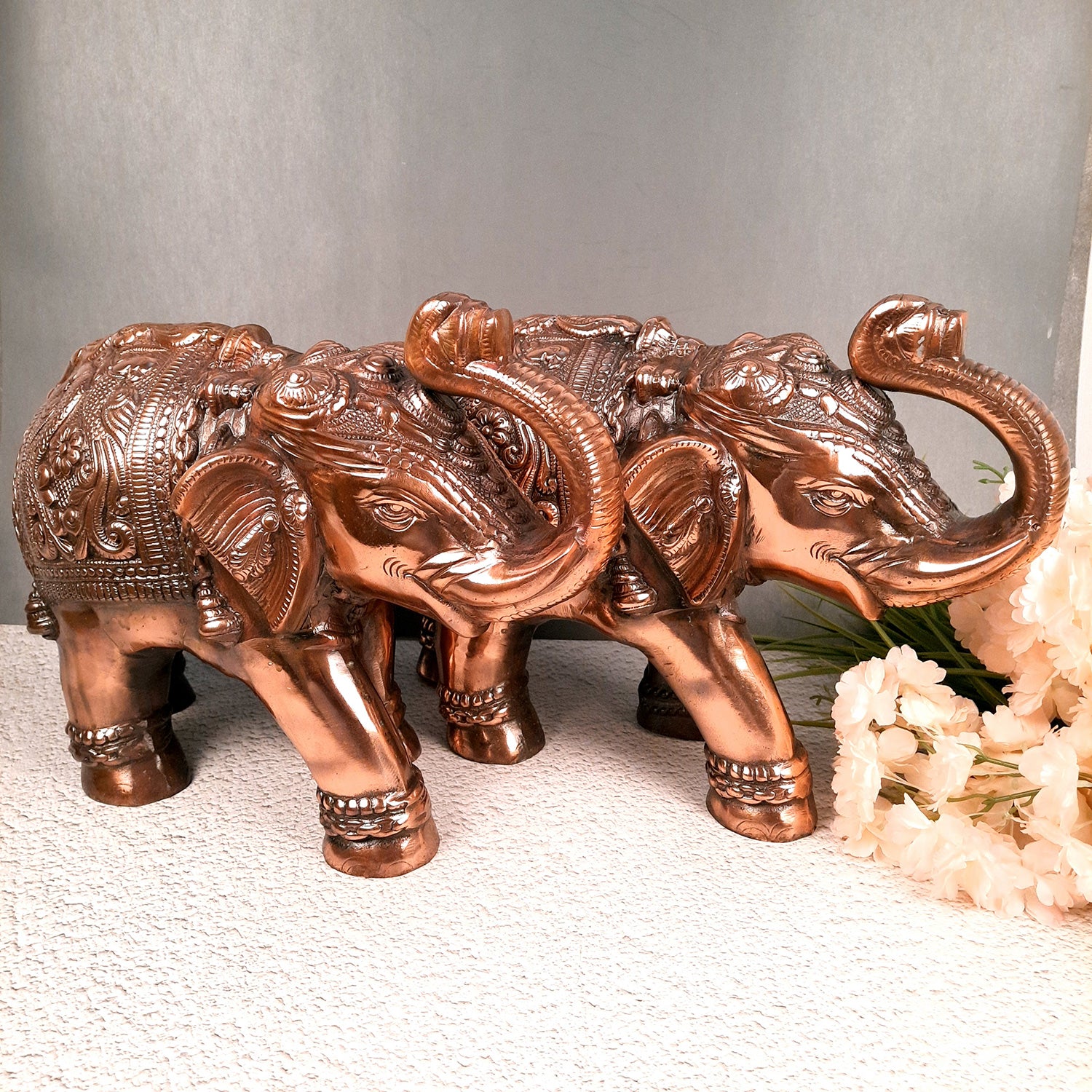Elephant Statue Showpiece | Elephant Sculpture - for Vastu, Good Luck, Prosperity, Home & Table Decor & Gifts - 12 Inch - Apkamart #Style_Pack of 2