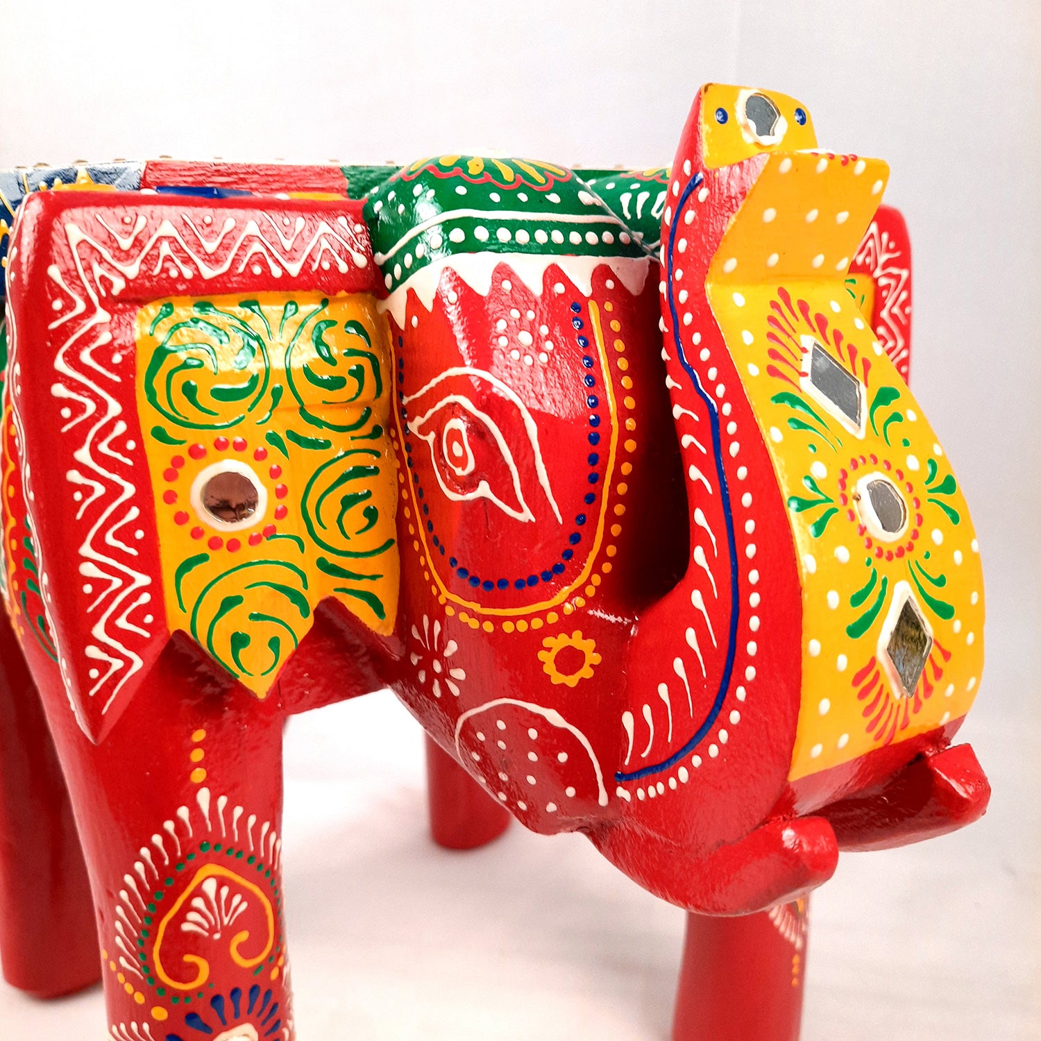 End Tables - Elephant Design | Wooden Side Table for Keeping Lamp, Vases & Plants | Small Stools - for Bedside, Home Decor, Corners, Sofa Side Stool, Office & Gifts - 12 Inch - apkamart #color_Red