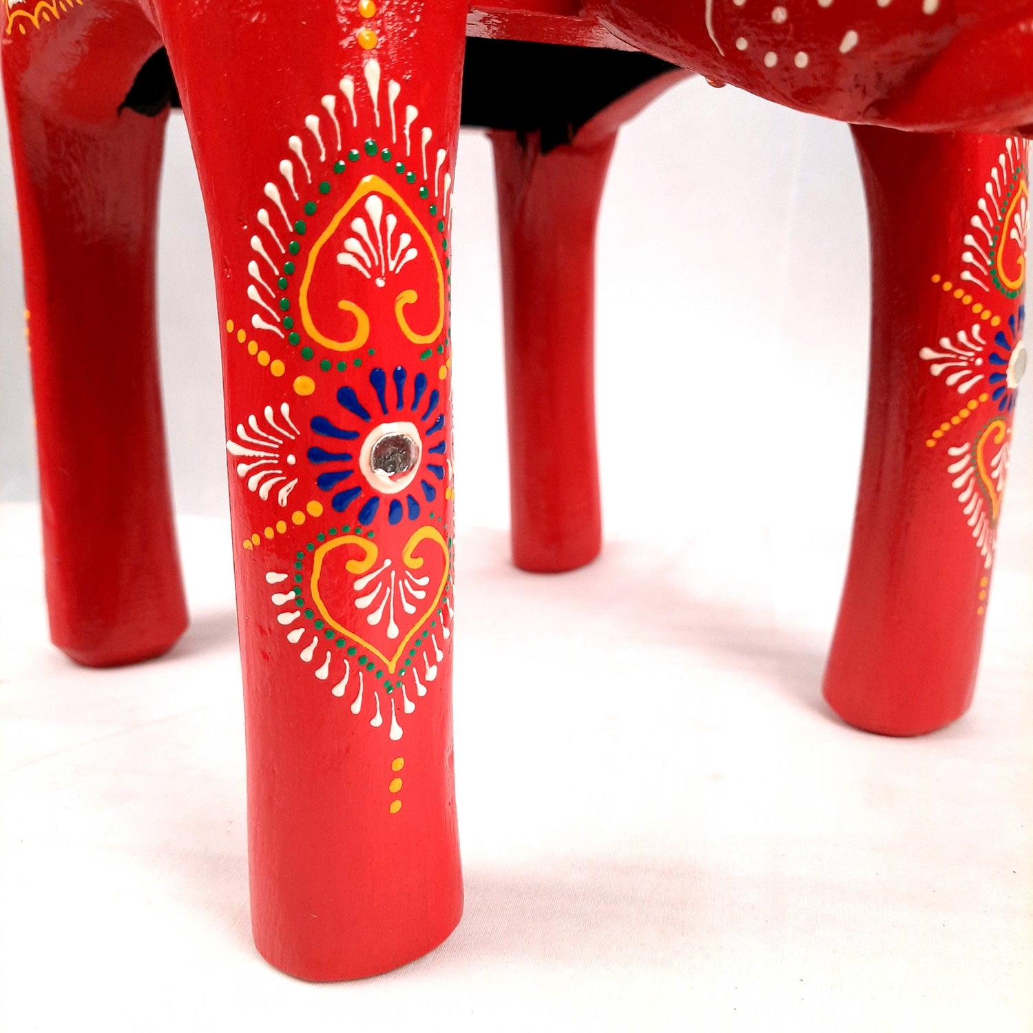 End Tables - Elephant Design | Wooden Side Table for Keeping Lamp, Vases & Plants | Small Stools - for Bedside, Home Decor, Corners, Sofa Side Stool, Office & Gifts - 12 Inch - apkamart #color_Red