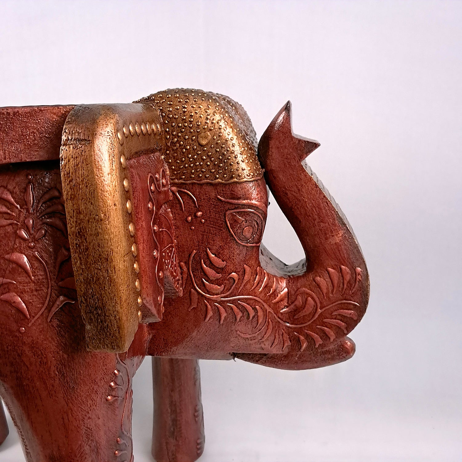 Wooden Elephant Stool | Side Table | Decorative Rajasthani Hand Painted Hathi Stool- for Home Decor, Corners, Sofa Side Stool, Office & Gifts - Apkamart #Color_Copper