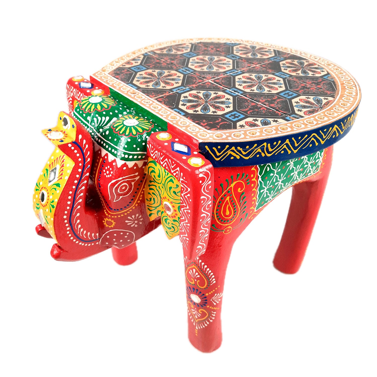 End Tables - Elephant Design | Wooden Side Table for Keeping Lamp, Vases & Plants | Small Stools - for Bedside, Home Decor, Corners, Sofa Side Stool, Office & Gifts - 12 Inch - apkamart #color_Red