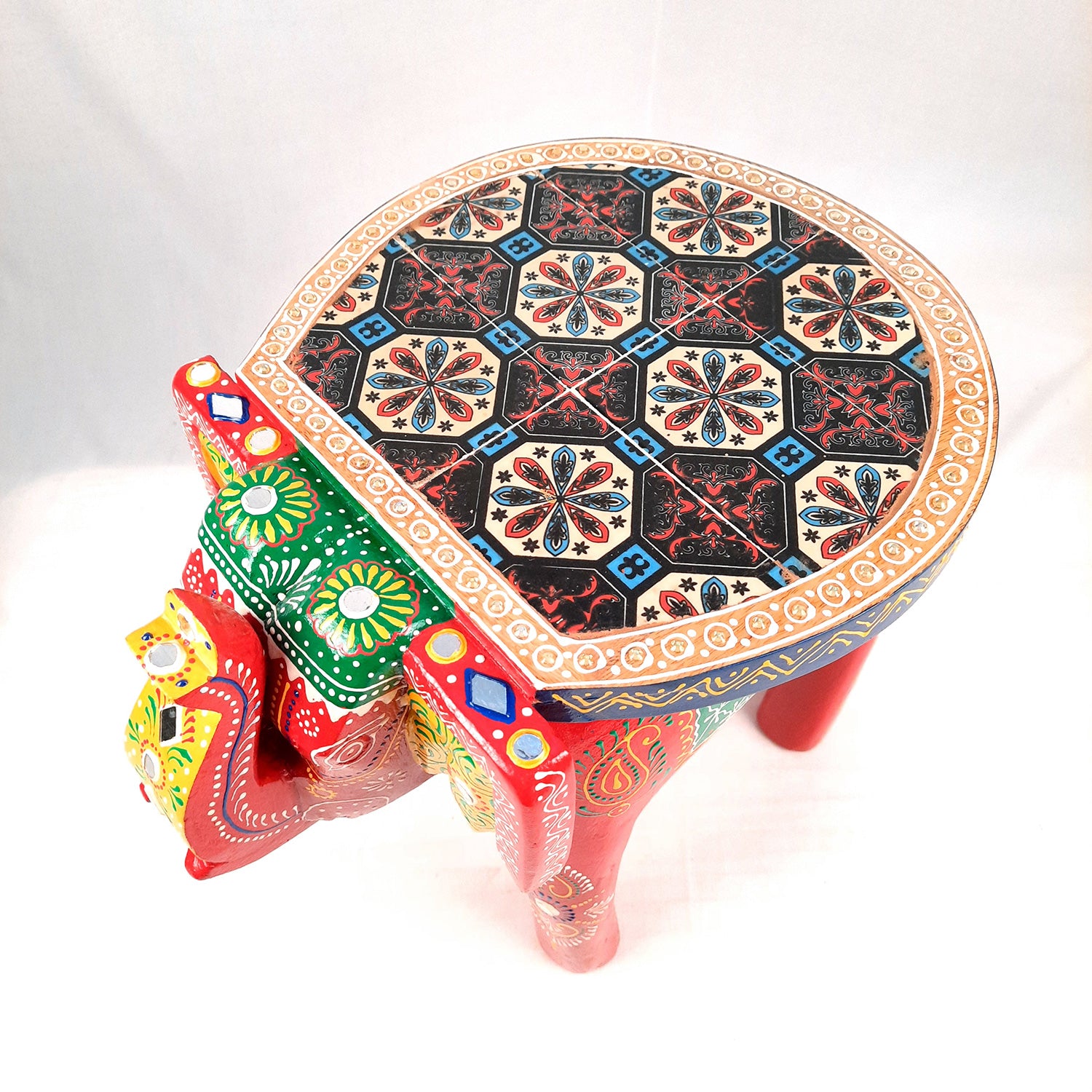 End Tables - Elephant Design | Wooden Side Table for Keeping Lamp, Vases & Plants | Small Stools - for Bedside, Home Decor, Corners, Sofa Side Stool, Office & Gifts - 12 Inch - apkamart #color_Red