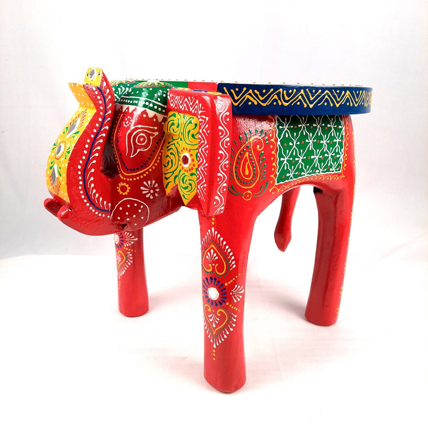 End Tables - Elephant Design | Wooden Side Table for Keeping Lamp, Vases & Plants | Small Stools - for Bedside, Home Decor, Corners, Sofa Side Stool, Office & Gifts - 12 Inch - apkamart #color_Red