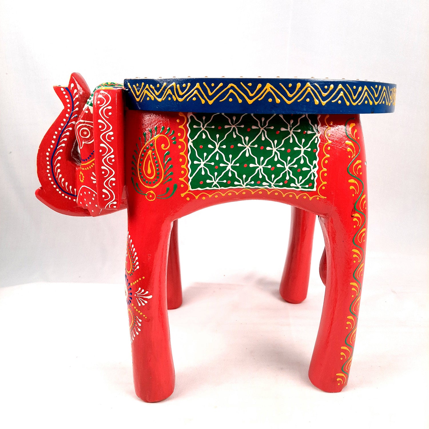 End Tables - Elephant Design | Wooden Side Table for Keeping Lamp, Vases & Plants | Small Stools - for Bedside, Home Decor, Corners, Sofa Side Stool, Office & Gifts - 12 Inch - apkamart #color_Red
