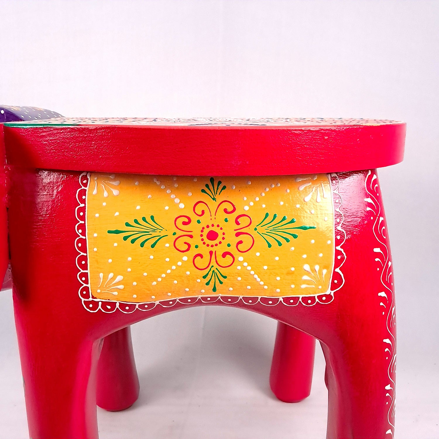 Wooden Elephant Stool | Side Table | Decorative Rajasthani Hand Painted Hathi Stool- for Home Decor, Corners, Sofa Side Stool, Office & Gifts - Apkamart #Color_Red
