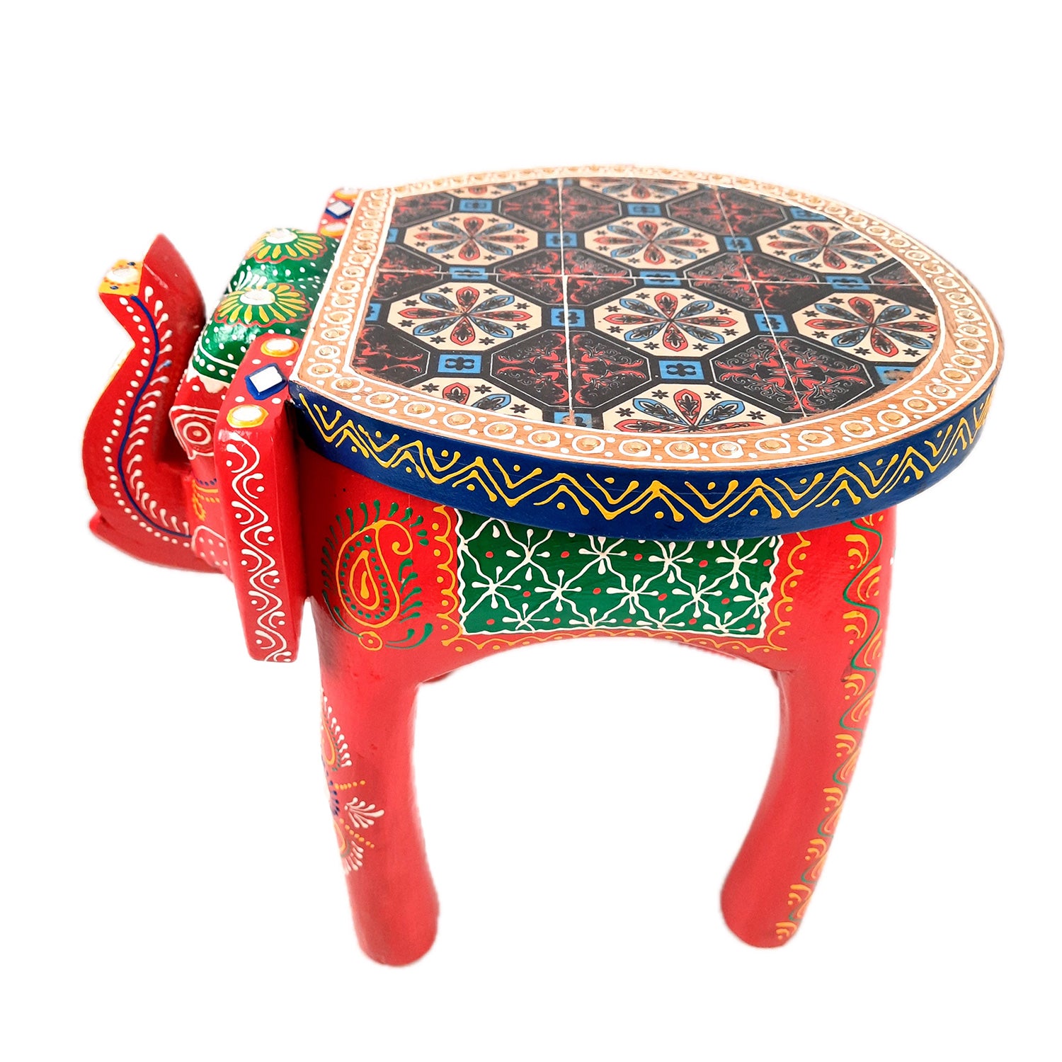 End Tables - Elephant Design | Wooden Side Table for Keeping Lamp, Vases & Plants | Small Stools - for Bedside, Home Decor, Corners, Sofa Side Stool, Office & Gifts - 12 Inch - apkamart #color_Red