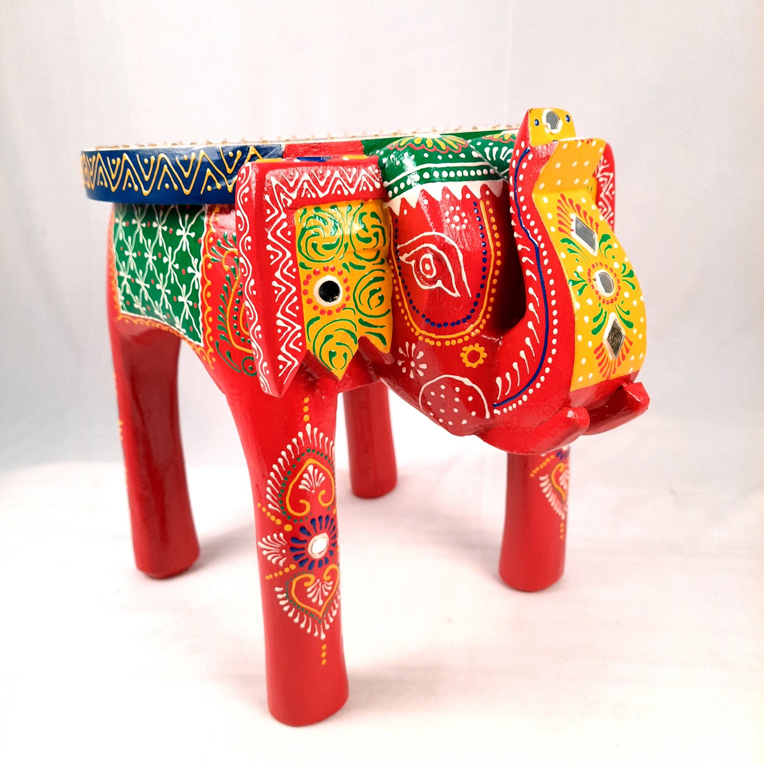 End Tables - Elephant Design | Wooden Side Table for Keeping Lamp, Vases & Plants | Small Stools - for Bedside, Home Decor, Corners, Sofa Side Stool, Office & Gifts - 12 Inch - apkamart #color_Red