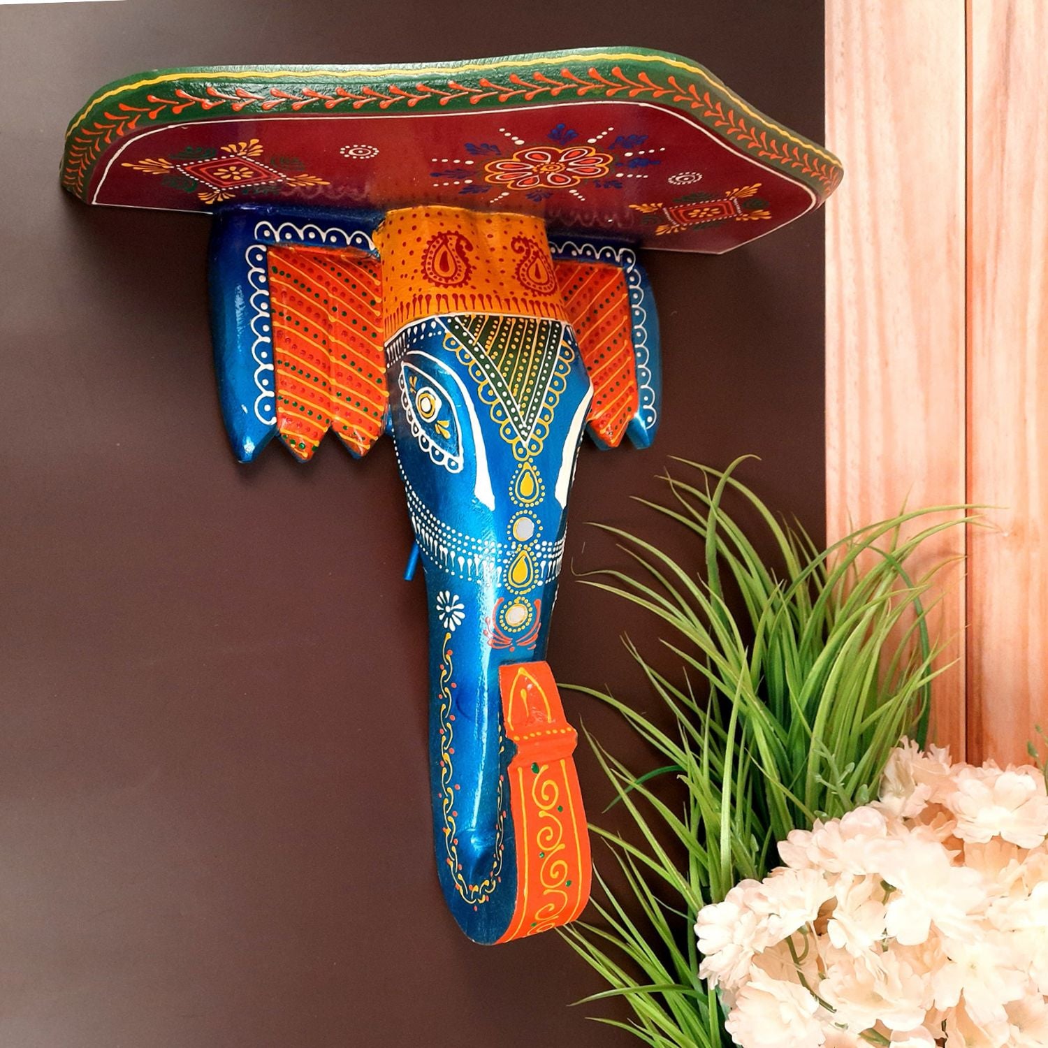 Wall Bracket Shelf Elephant Design | Wooden Shelves Hanging For Keeping Showpieces, Small Plants, Tea Lights | Wall Brackets - For Home, Living Room, Wall Decor & Gifts - 15 inch - Apkamart