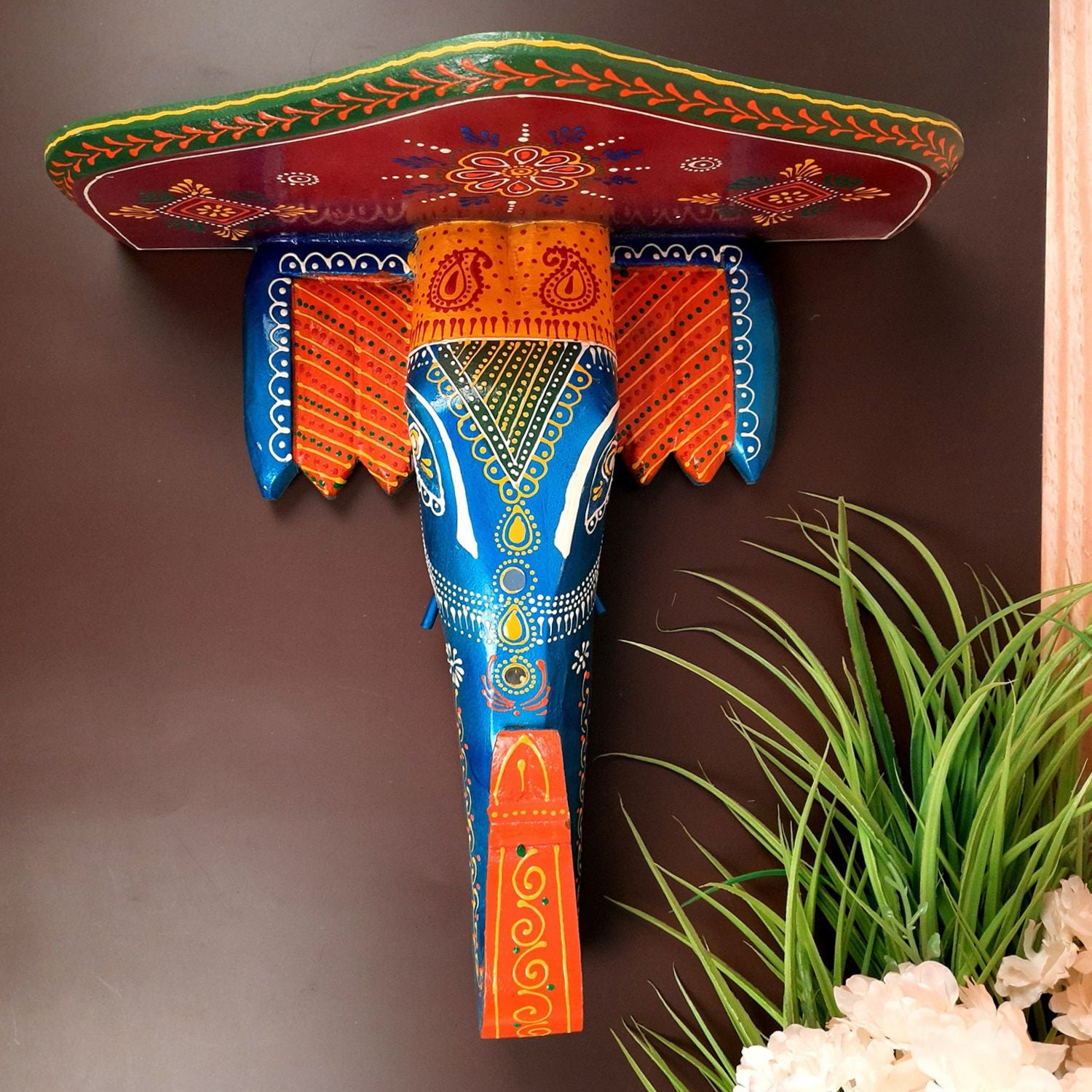 Elephant Head Wall Hanging | Wooden Handcrafted Elephant Face Wall Decor | Ethnic Rajasthani Showpiece for Home & Gifting - 14 Inch - Apkamart #Style_Design 2