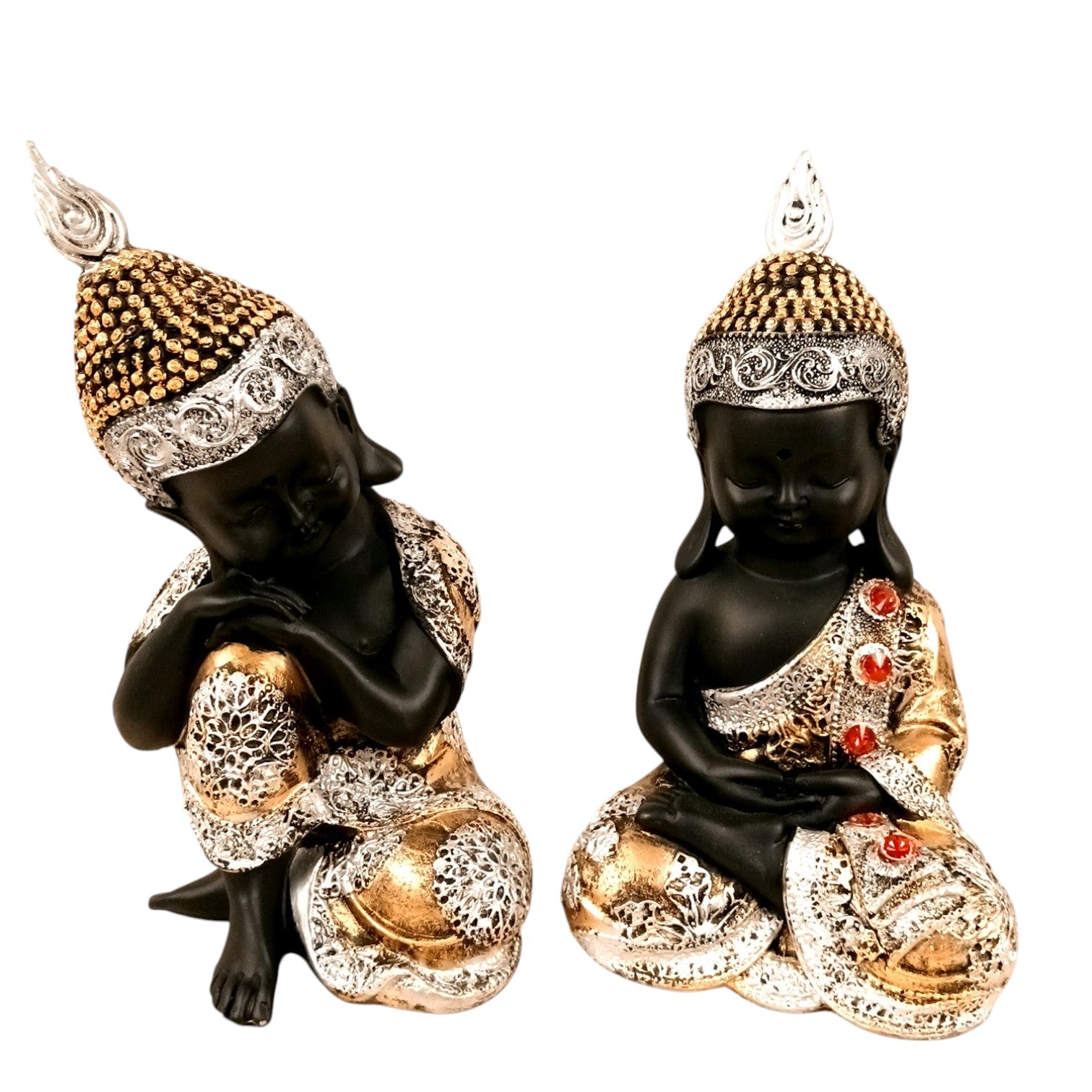 Buddha Statues | Lord Gautam Buddha Sitting Pose Idol Showpiece - For Living room, Home, Table, Shelf, Office Décor | Housewarming & Birthday Gift - 10 Inch (Set Of 2) - Apkamart