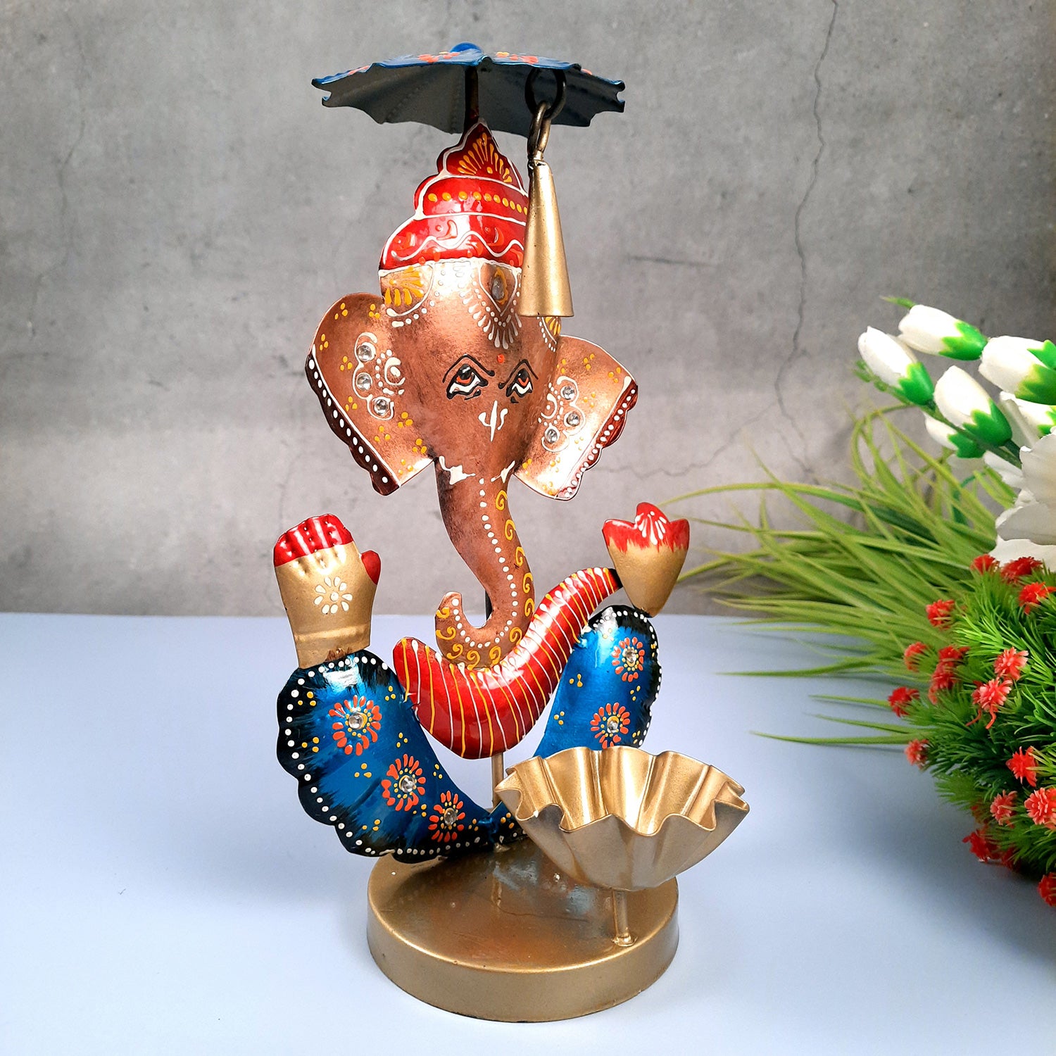 Candle TeaLight Holder - Ganesh Design | Tea Light Candle Stand - for Home, Table, Living Room Decor & Gifts - 11 Inch - apkamart