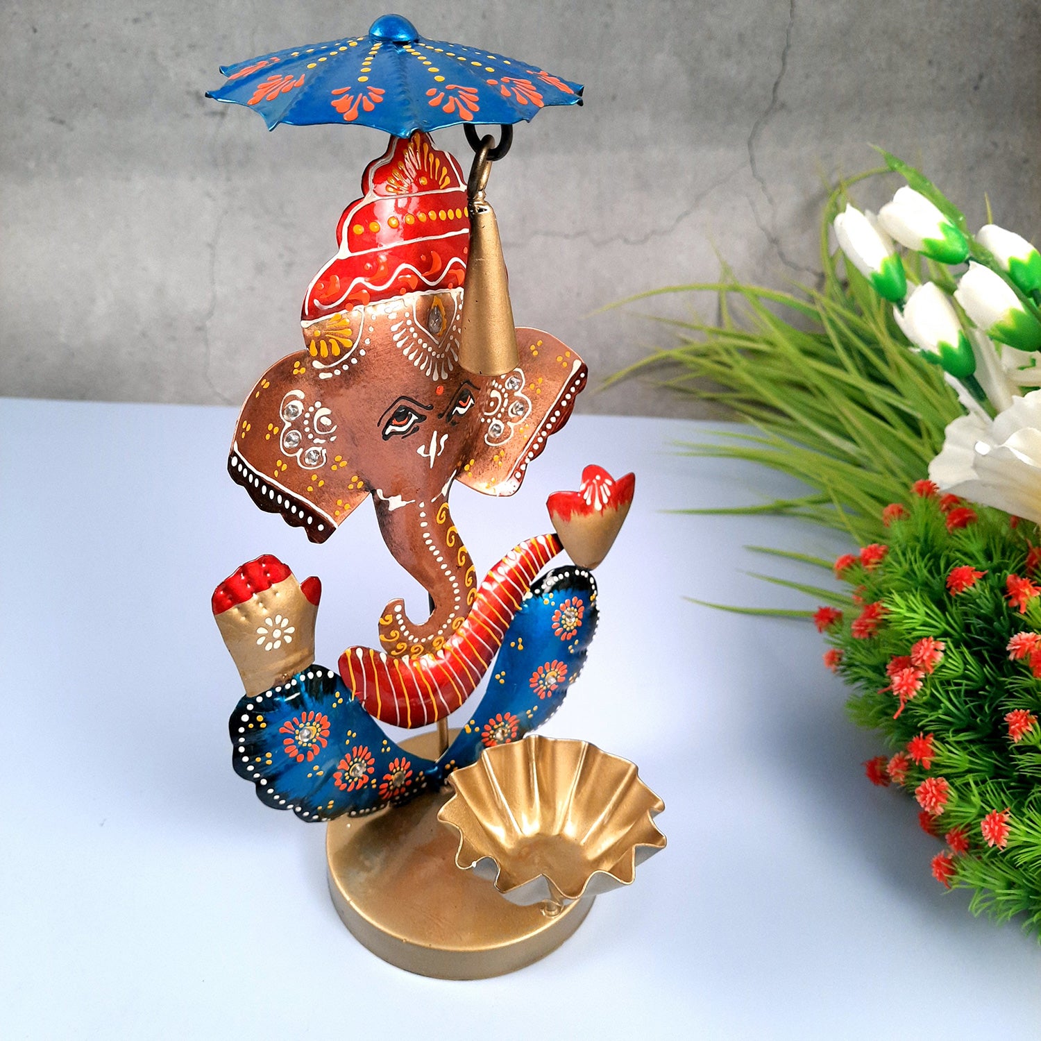 Candle TeaLight Holder - Ganesh Design | Tea Light Candle Stand - for Home, Table, Living Room Decor & Gifts - 11 Inch - apkamart