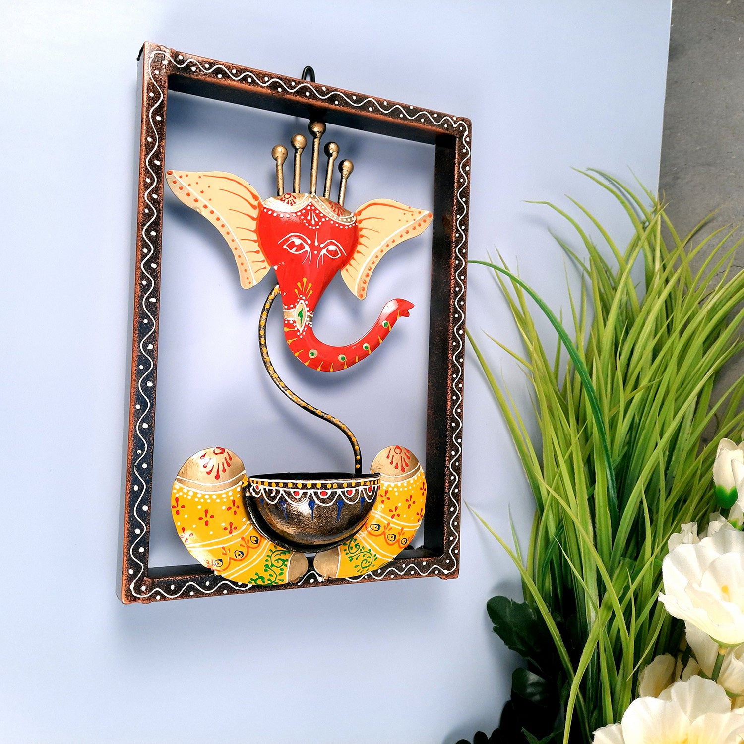 Candle TeaLight Holder Wall Hanging - Ganesha Design | Tea Light Candle Stand - For Home, Table, Living Room, Dining room, Bedroom Decor | For Diwali Decoration & Gifts - 12 Inch - apkamart