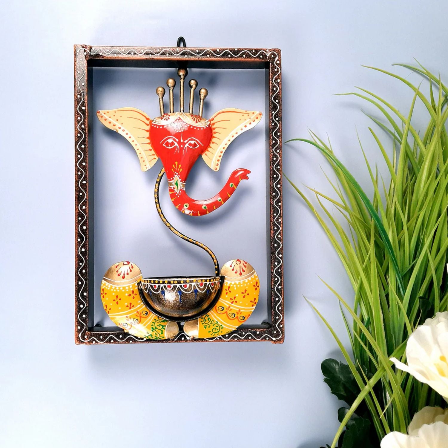 Candle TeaLight Holder Wall Hanging - Ganesha Design | Tea Light Candle Stand - For Home, Table, Living Room, Dining room, Bedroom Decor | For Diwali Decoration & Gifts - 12 Inch