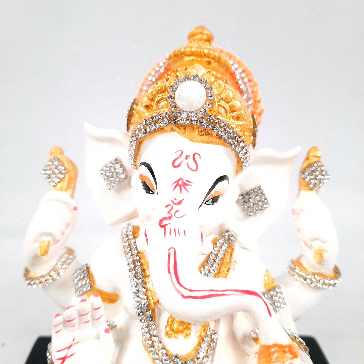 Ganesh Statue With Stone Work | Ganesha Idol Marble Look | Ganpati Murti - Puja, Home, Office Desk, Table Decor, Diwali Gift - 6 Inch - apkamart #Color_Red