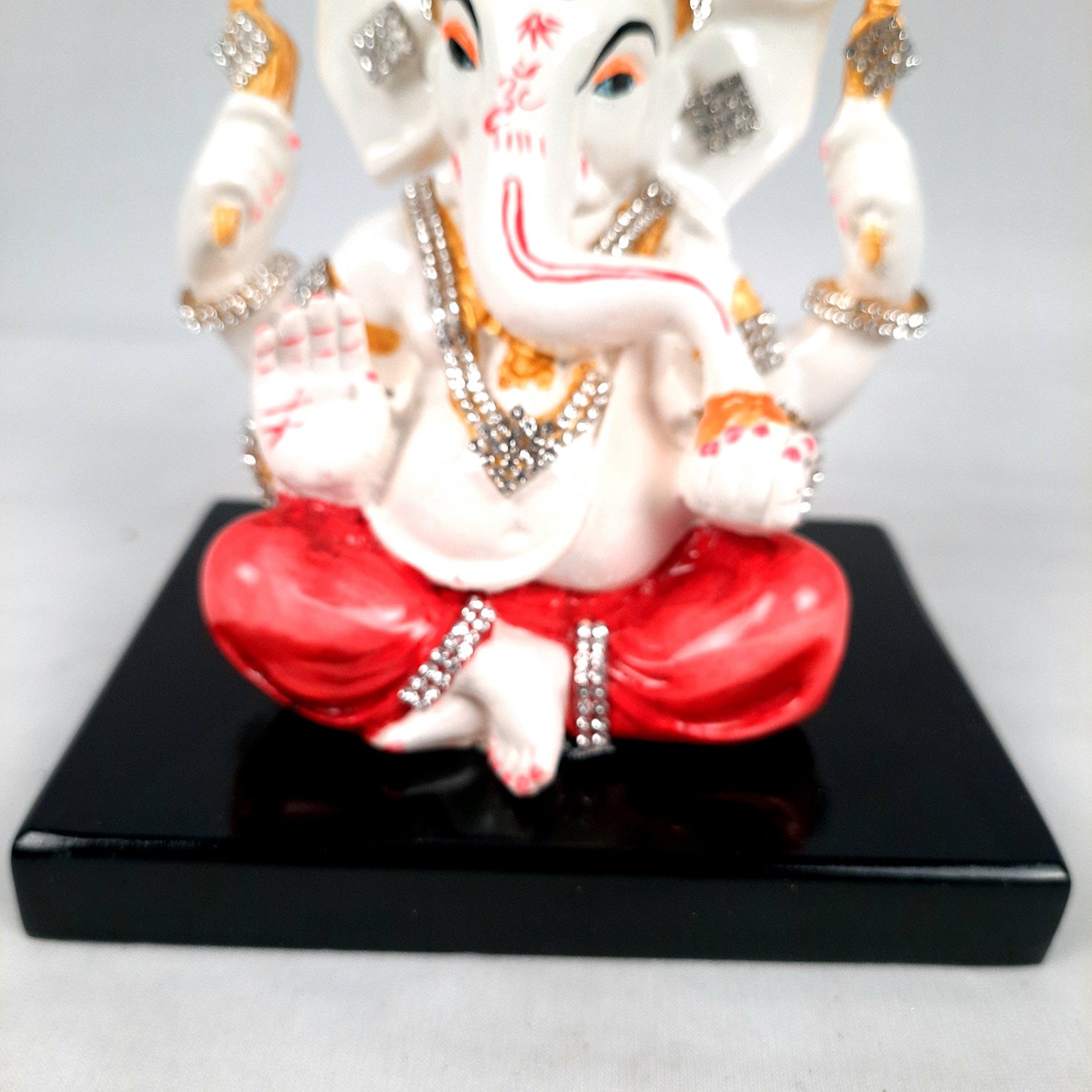 Ganesh Statue With Stone Work | Ganesha Idol Marble Look | Ganpati Murti - Puja, Home, Office Desk, Table Decor, Diwali Gift - 6 Inch - apkamart #Color_Red