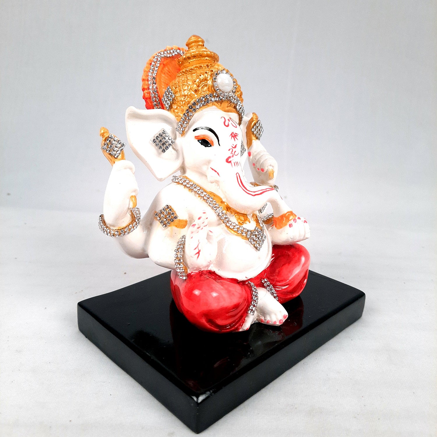 Ganesh Statue With Stone Work | Ganesha Idol Marble Look | Ganpati Murti - Puja, Home, Office Desk, Table Decor, Diwali Gift - 6 Inch - apkamart #Color_Red