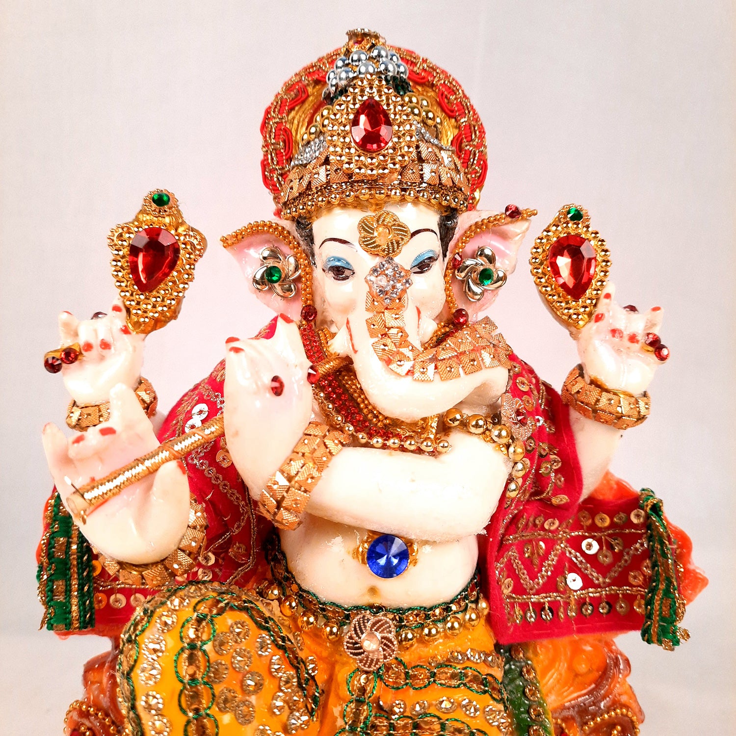 Ganesh Statue - Beads Work With Premium Finish | Ganesha Decorated Idol - for Home, Living Room, Office, Puja, Entrance Decor & Gifts - 10 Inch - Apkamart