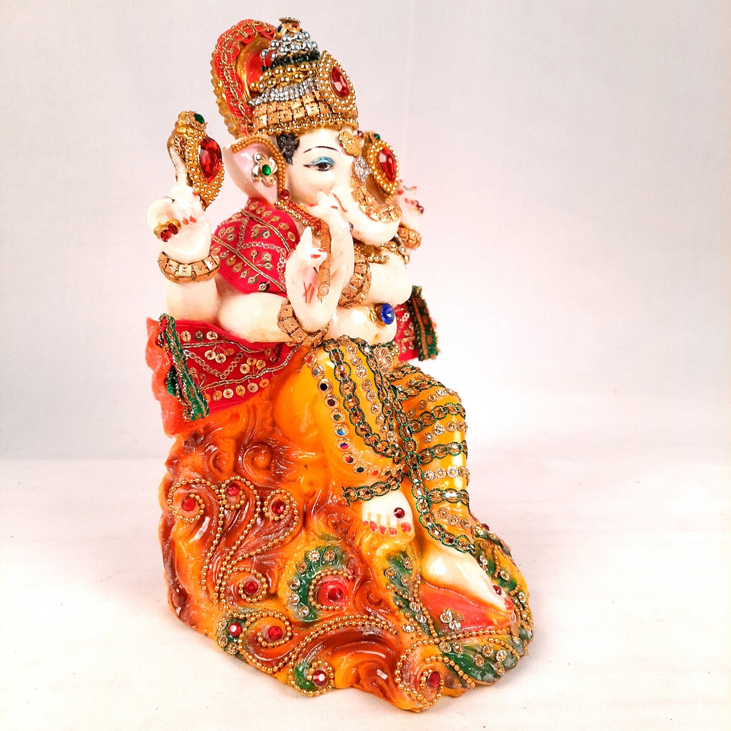 Ganesh Statue - Beads Work With Premium Finish | Ganesha Decorated Idol - for Home, Living Room, Office, Puja, Entrance Decor & Gifts - 10 Inch - Apkamart