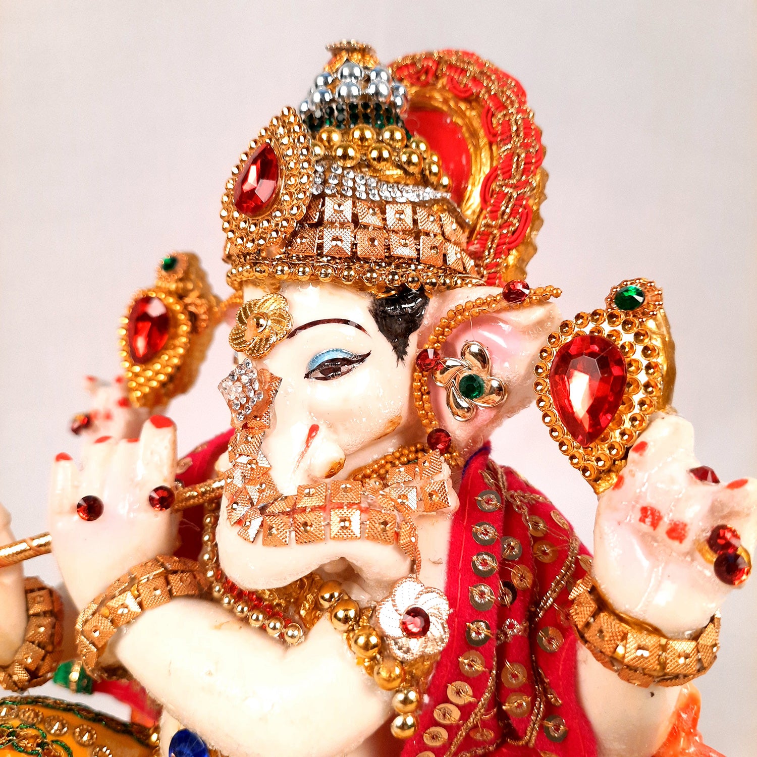 Ganesh Statue - Beads Work With Premium Finish | Ganesha Decorated Idol - for Home, Living Room, Office, Puja, Entrance Decor & Gifts - 10 Inch - Apkamart