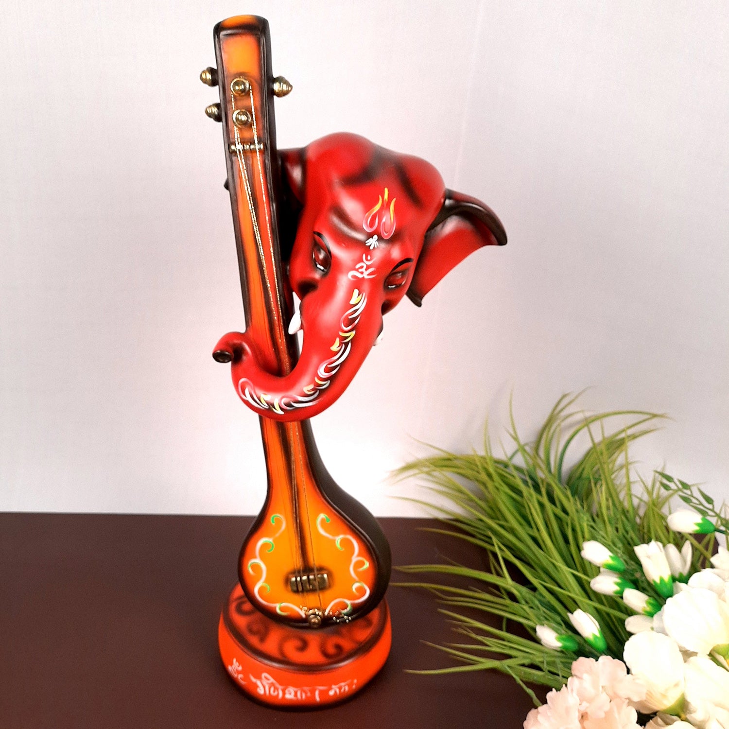 Ganesh Idol With Sitar | Ganesha Statue | Ganpati Murti - Puja, Home, Office Desk, Table, Living Room Decor, Diwali Gift - 21 Inch - apkamart #Color_Red