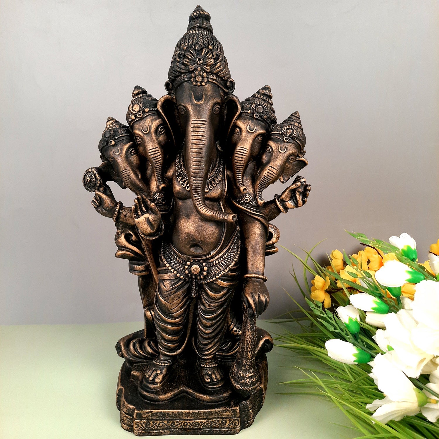Panchmukhi Ganesh Idol | Big Lord Ganesha Statue Murti - for Puja, Home & Entrance Living Room Decor & Gift - 18 Inch - apkamart #Color_Black