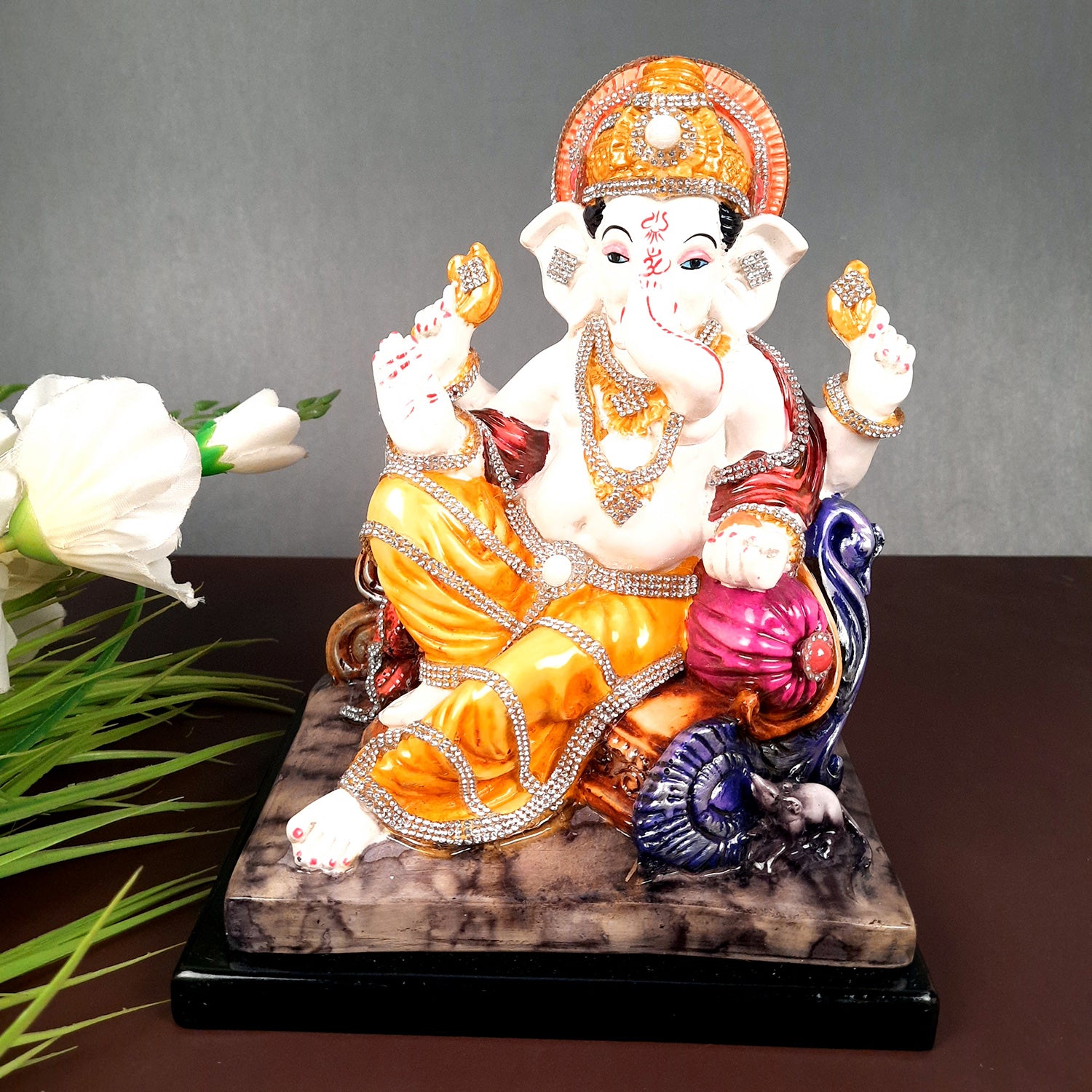 Ganesh Statue - Stone Work With Premium Finish | Ganesha Decorated Idol - for Home, Living Room, Office, Puja, Entrance Decor & Gifts - apkamart #Style_Design 1