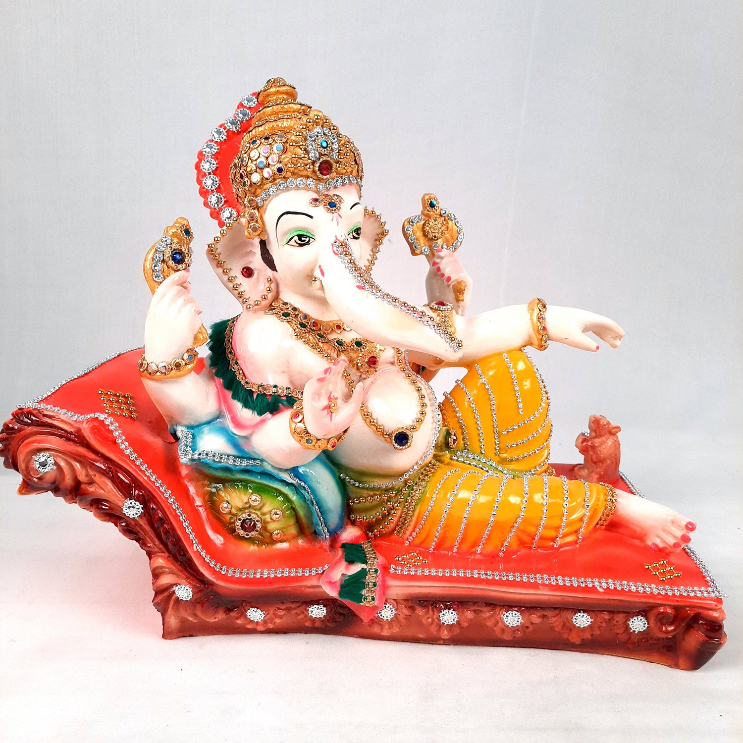 Ganesh Idol Decorated With Beads Work| Ganesha Statue Murti - Puja, Home, Office Desk, Table, Living Room Decor, Diwali Gift - 14 Inch - apkamart