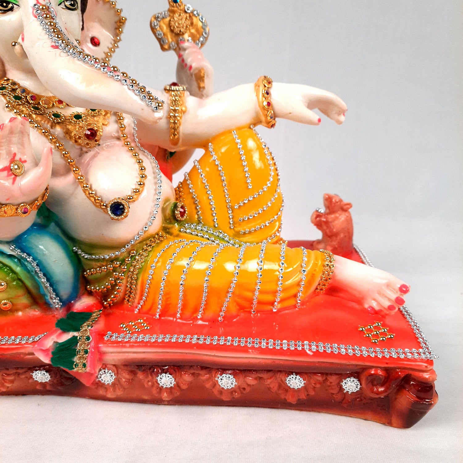 Ganesh Idol Decorated With Beads Work| Ganesha Statue Murti - Puja, Home, Office Desk, Table, Living Room Decor, Diwali Gift - 14 Inch - apkamart