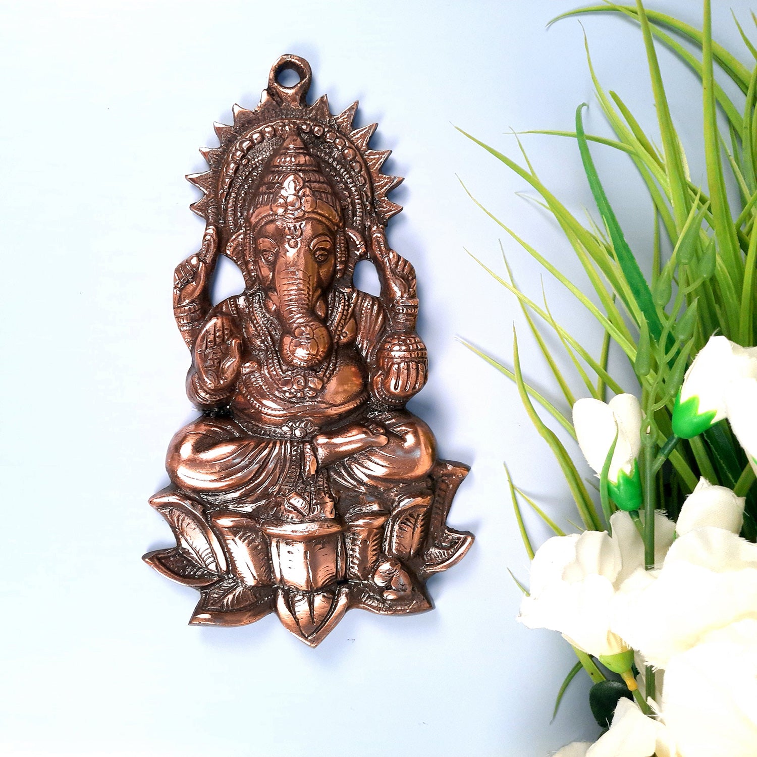 Ganesh Wall Hanging Statue - In Blessing Pose | Lord Ganesha Wall Art - for Home, Puja Room | Antique Idol for Spiritual Decor - Apkamart