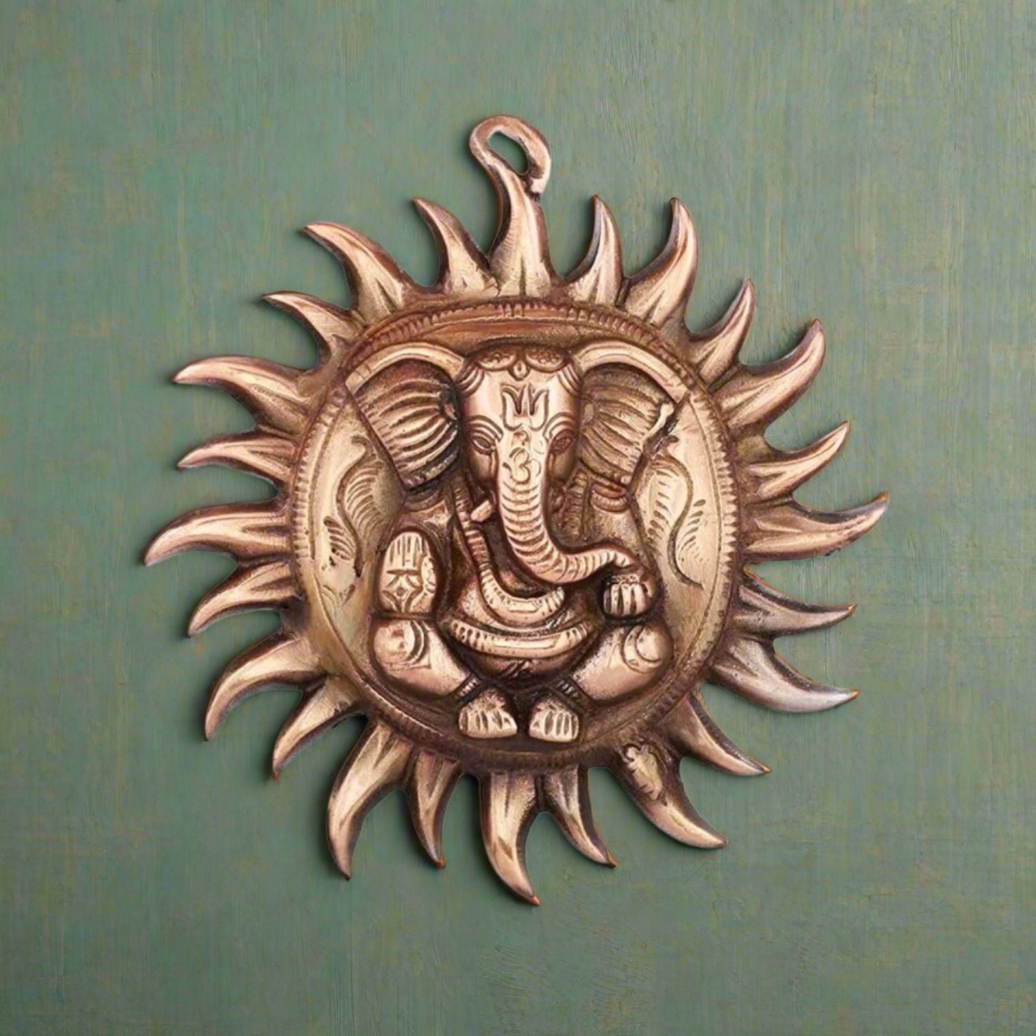 Ganesh Wall Hanging Murti | Ganesha Wall Statue With Sun - for Home Entrance & Main Door - For Puja, Living Room Decor & Gift - 7 Inch - Apkamart