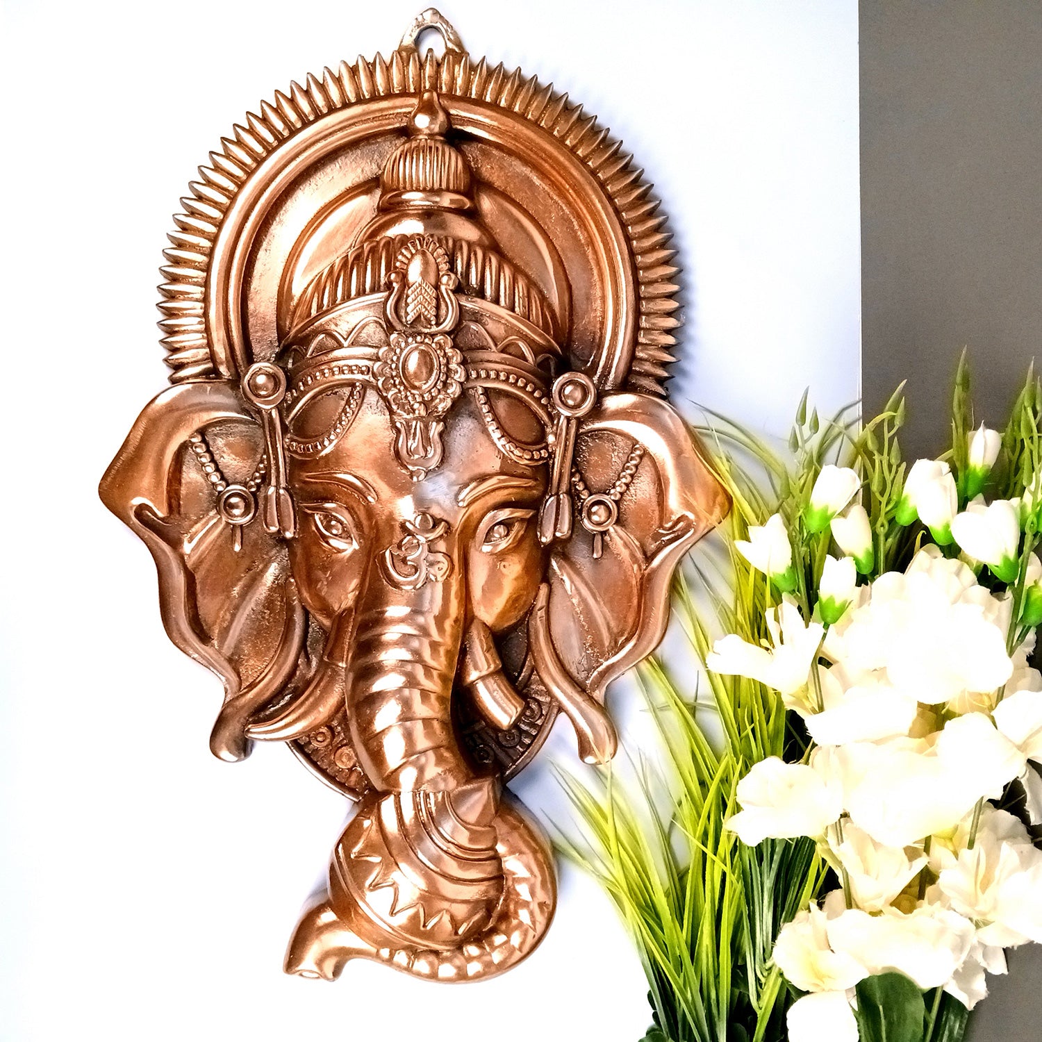 Ganesh Idol Wall Hanging | Lord Ganesha Face Wall Statue Decor - For Puja, Home & Entrance Living Room & Gift - 25 Inch - Apkamart
