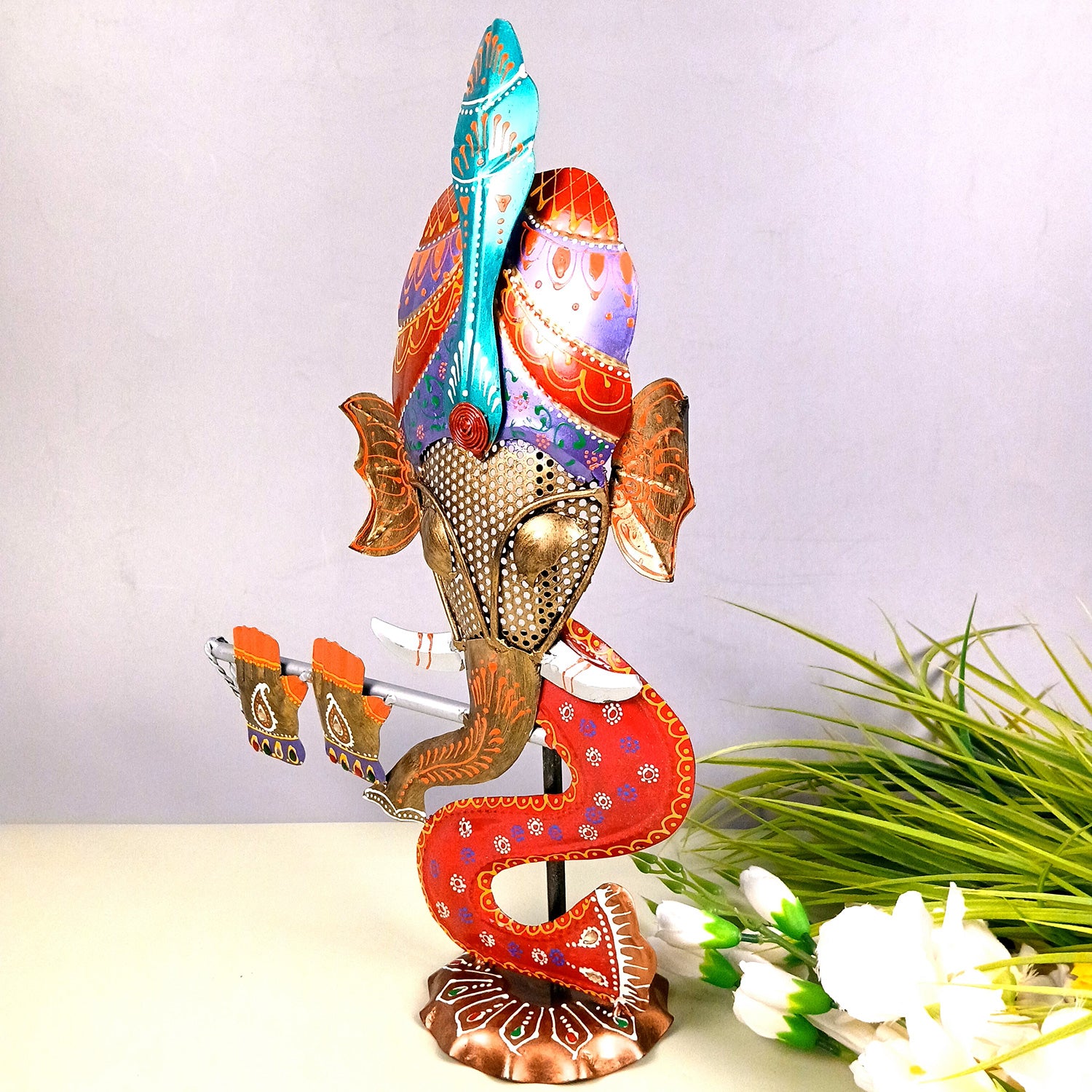 Ganesha Tea Light Candle Holder | Ganesh Showpiece With T Light Stand- For Home, Table, Living Room, Bedroom, Office Decor | For Diwali Decoration & Gifts - 17 Inch - Apkamart