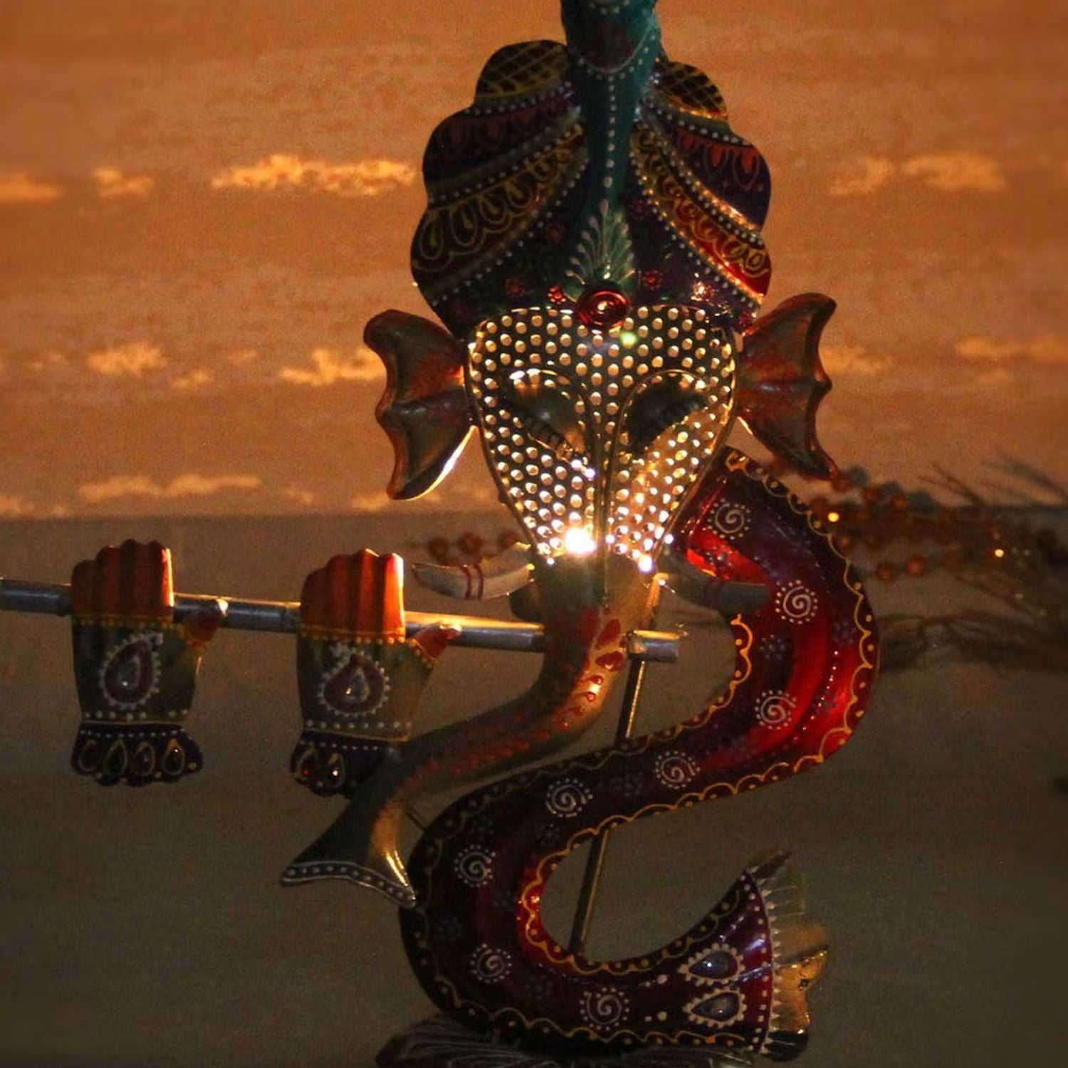 Ganesha Tea Light Candle Holder | Ganesh Showpiece With T Light Stand- For Home, Table, Living Room, Bedroom, Office Decor | For Diwali Decoration & Gifts - 17 Inch - Apkamart