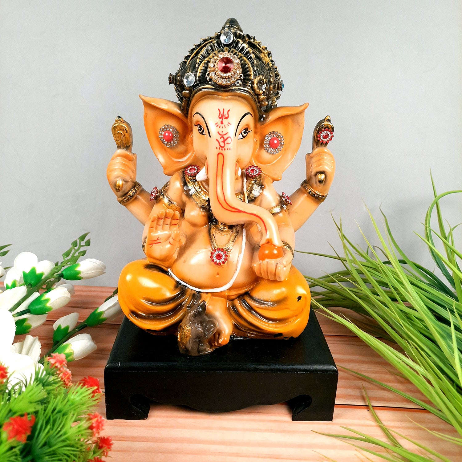 Ganesh Idol | Lord Ganesha Statue Murti - For Puja, Home & Entrance Living Room Decor & Gift - 11 Inch - Apkamart